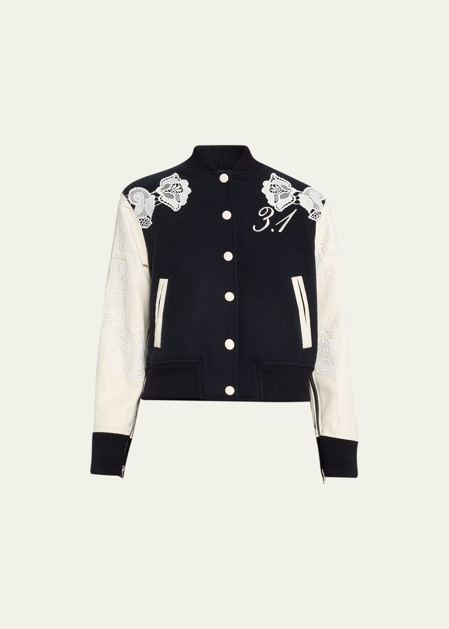 H/C Embroidered Flowers Varsity Jacket