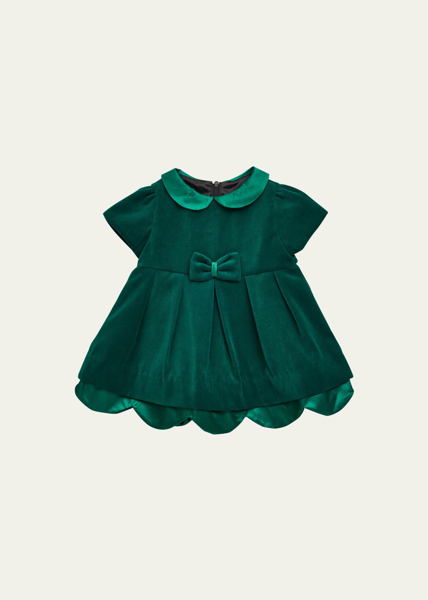 florence eiseman green velvet dress Girl's Pleated Scalloped Dress, Size 6M-24M 7488