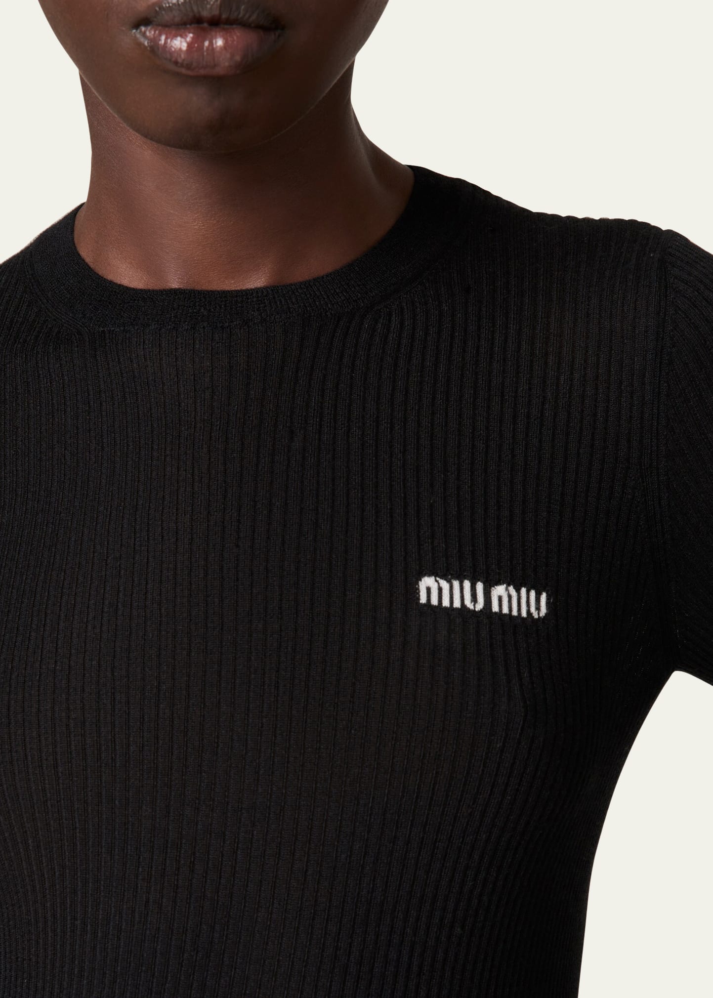 Miu Miu Cashmere Silk Rib Crewneck Sweater - Bergdorf Goodman