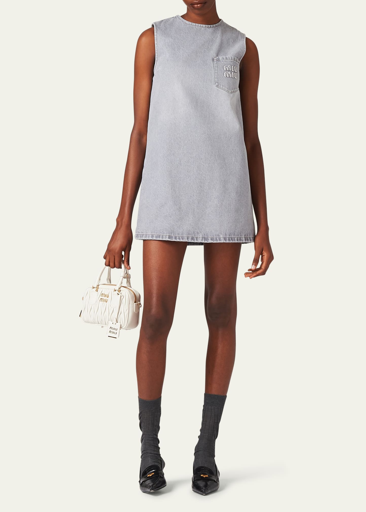 Miu Miu Denim Logo-Embroidered Mini Dress - Bergdorf Goodman