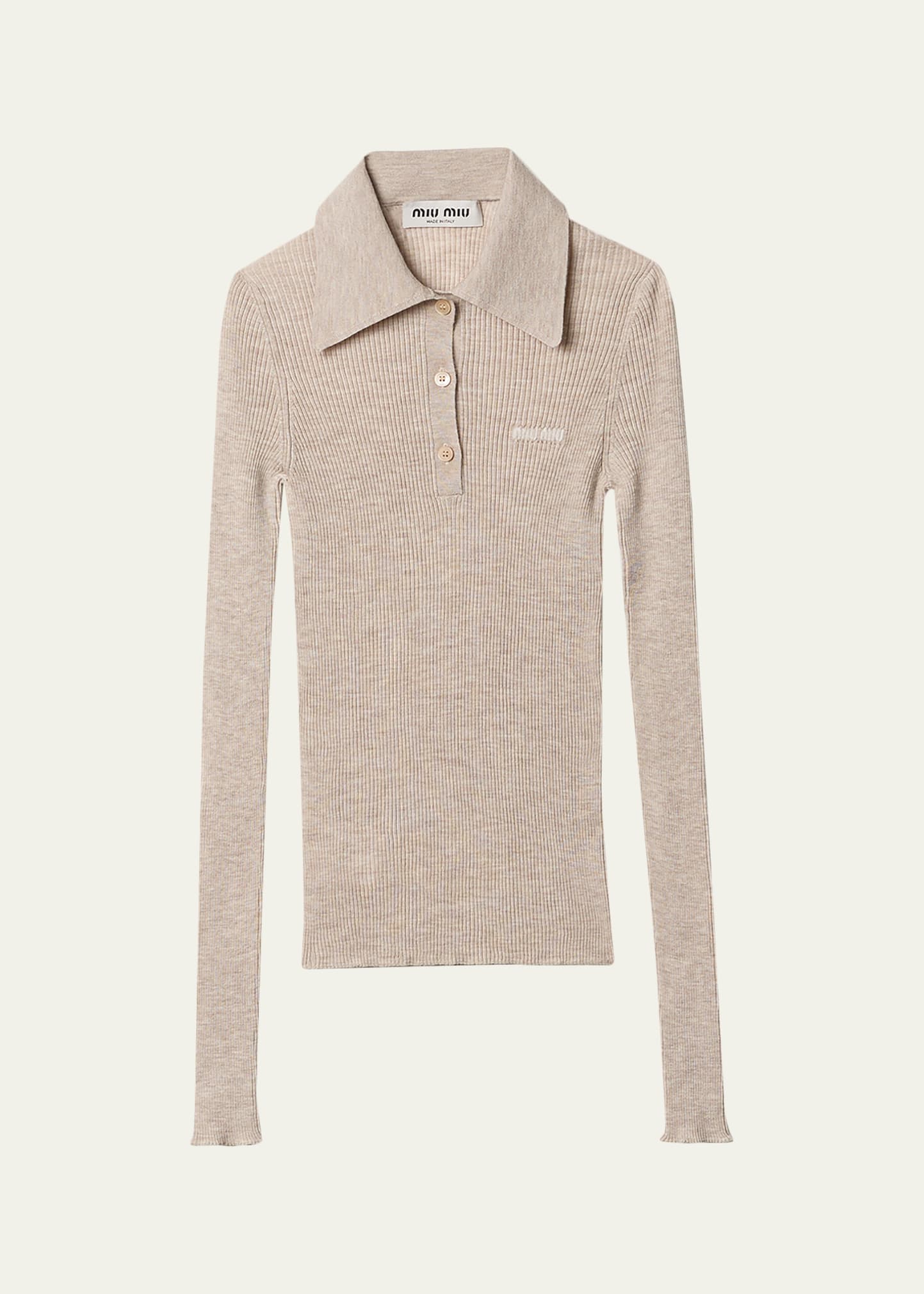Miu Miu Logo-Intarsia Cashmere Ribbed Polo Shirt - Bergdorf Goodman