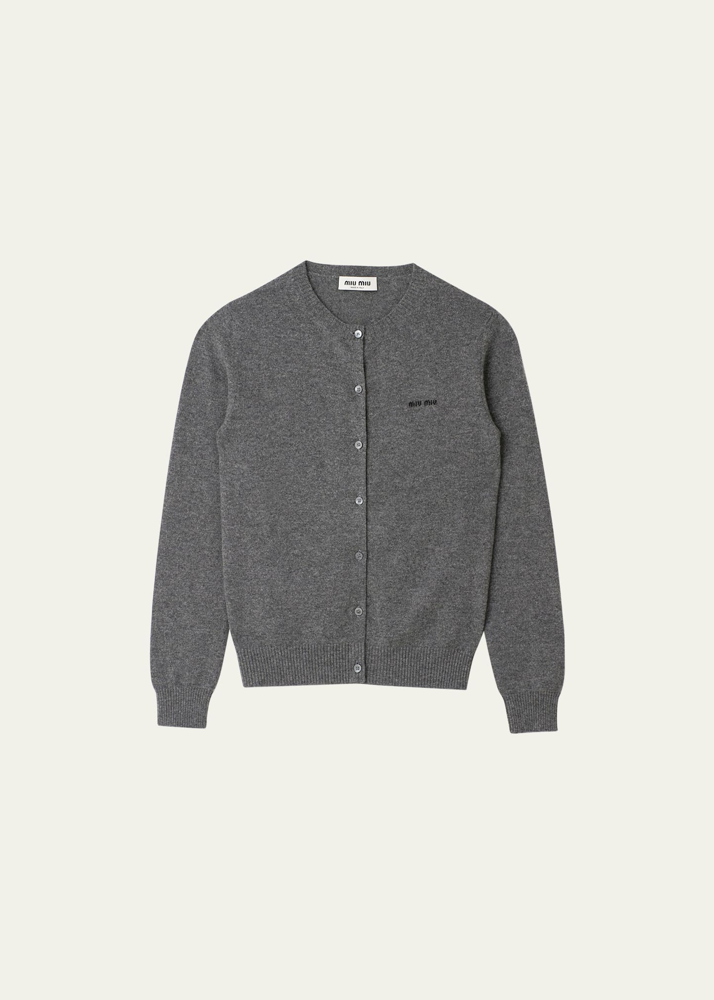 Miu Miu Intarsia Logo Cashmere Cardigan - Bergdorf Goodman