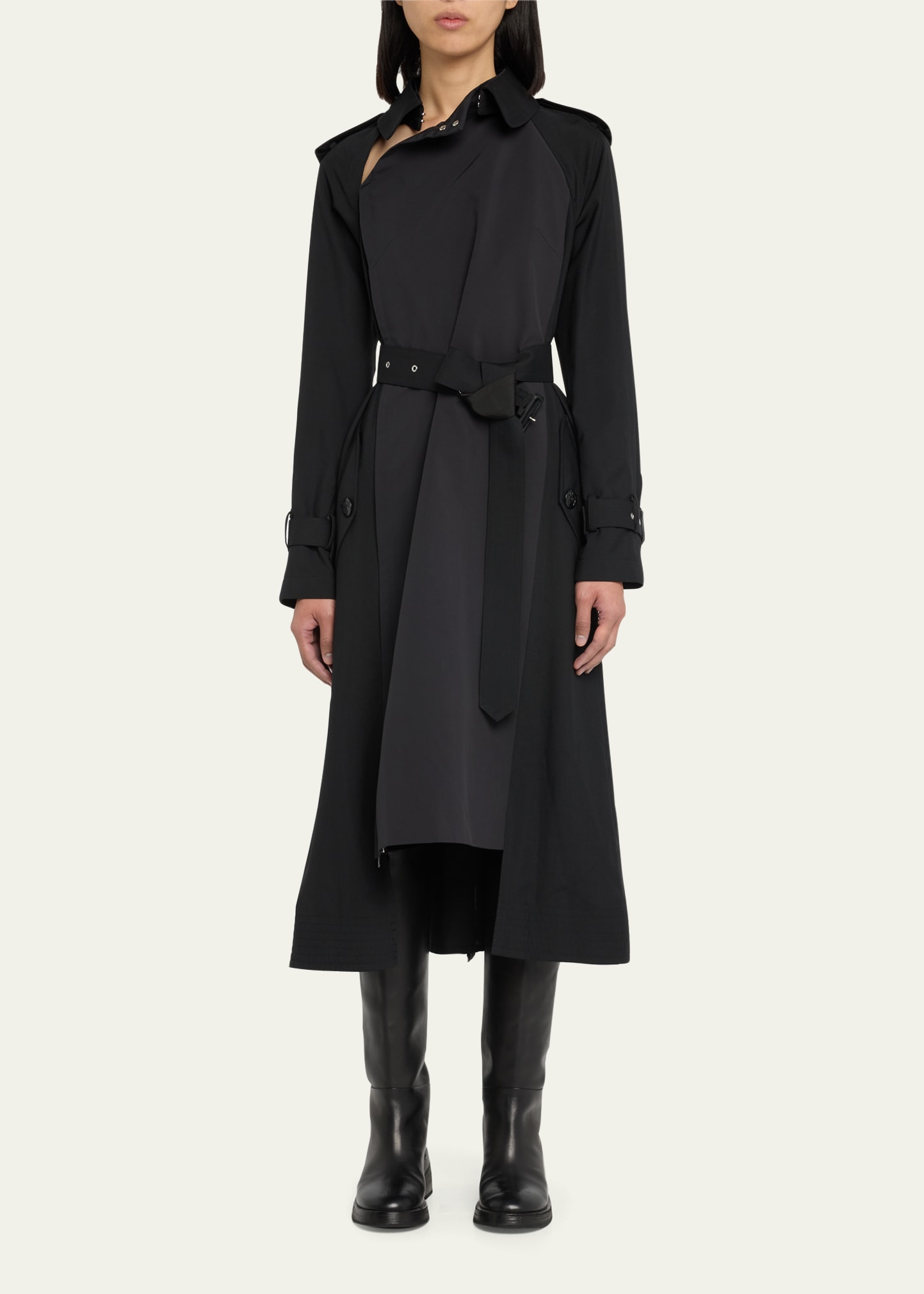 SACAI Suiting Mix Belted High-Low Trench Dress - Bergdorf Goodman