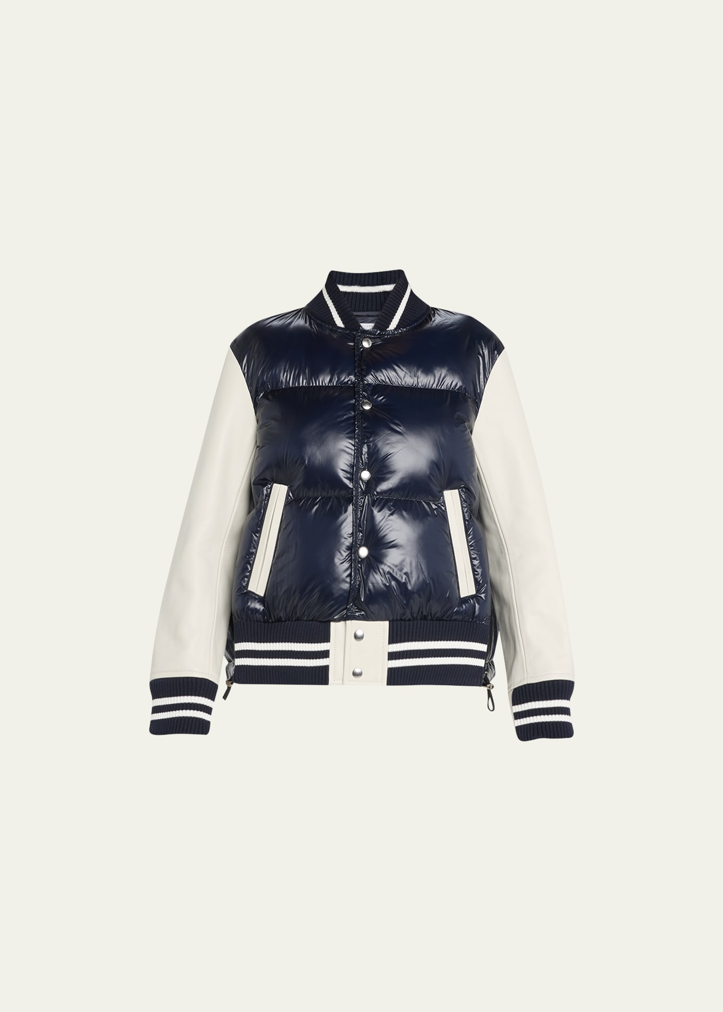SACAI Combo Leather Varsity Puffer Jacket - Bergdorf Goodman