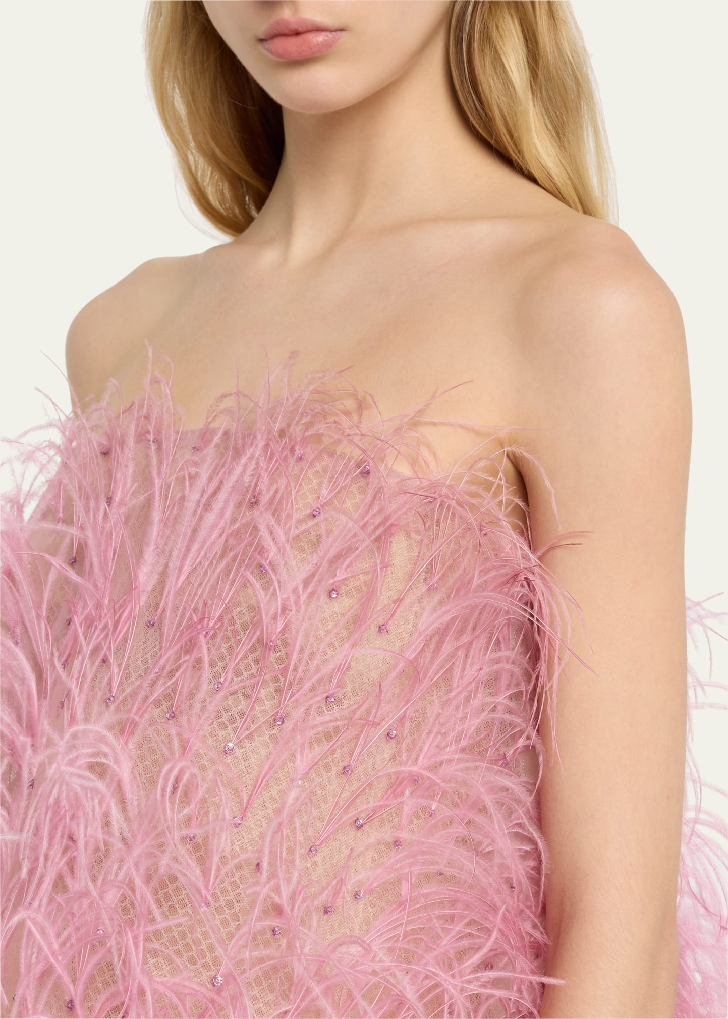 oscar de la renta pink feather dress Oscar de la Renta - - Feathered Silk Gown - Light Pink - US 2