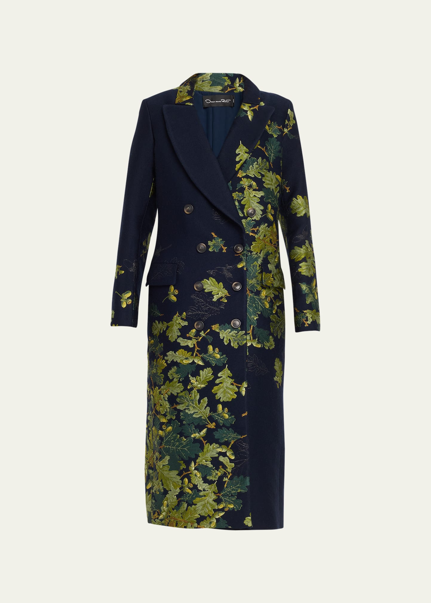 Oscar de la Renta Acorn Jacquard Double-Breasted Long Coat