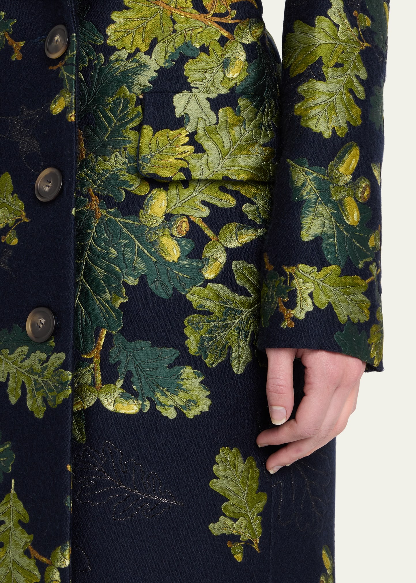 Oscar de la Renta Acorn Jacquard Double-Breasted Long Coat