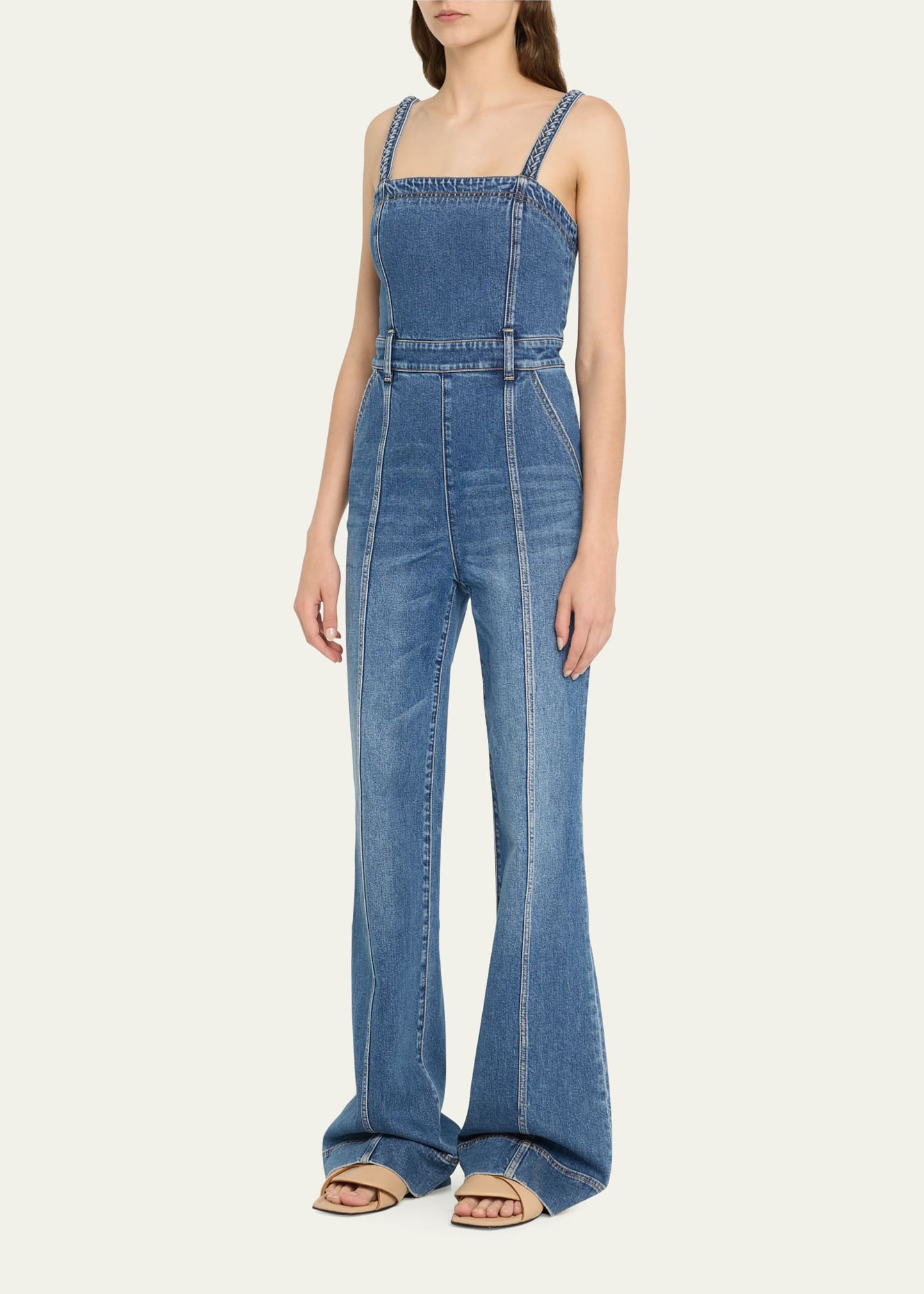 定価10万円新品alice+oliviaウォッシュドデニム ベルトオールインワン ALICE + OLIVIA Melody Braid-Strap Wide-Leg Denim Jumpsuit