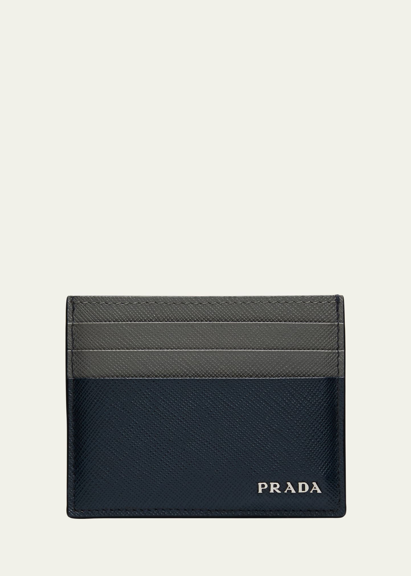 Prada Saffiano Flat Business Card Holder, Gray (Argillo)