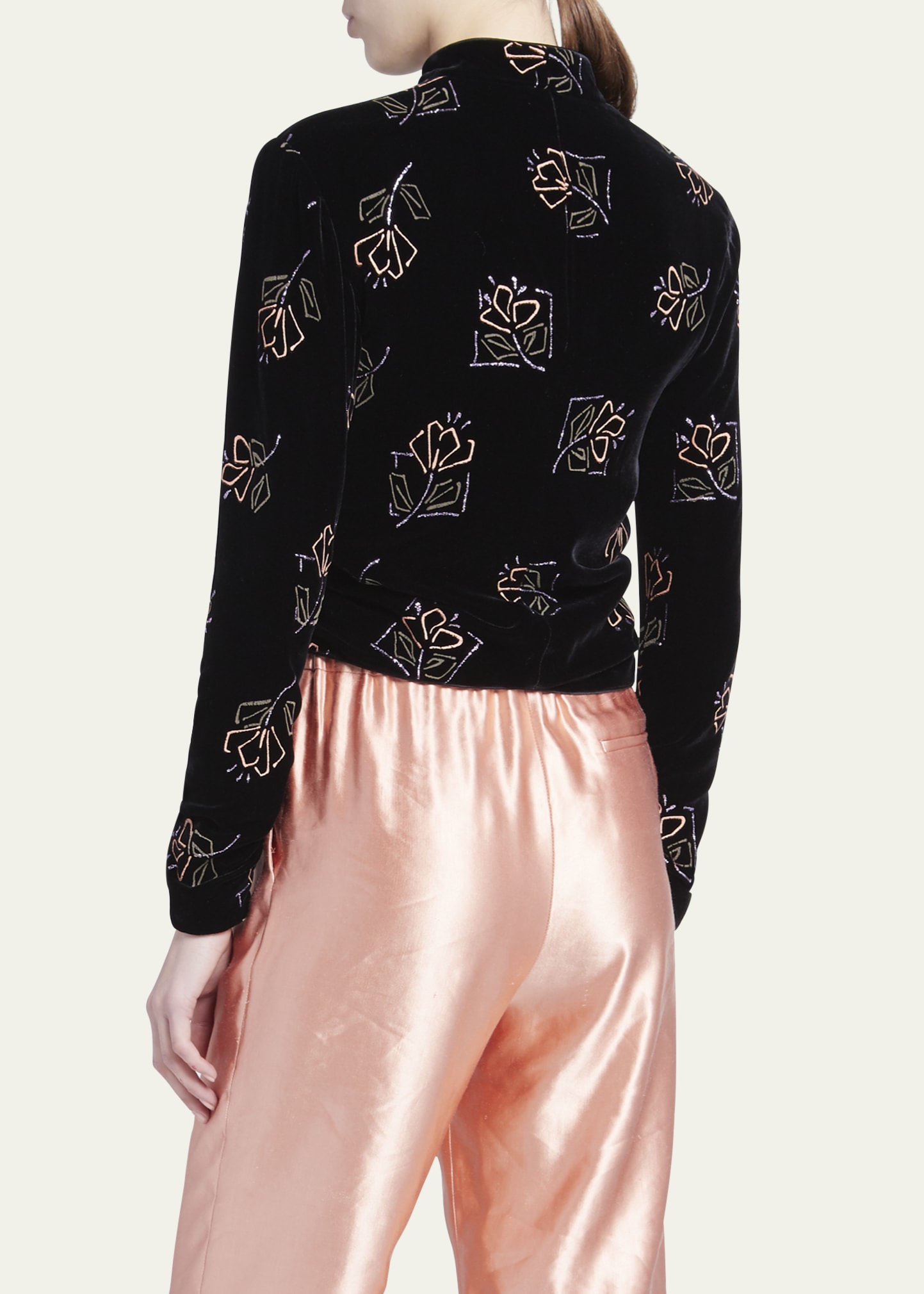 Giorgio Armani Floral Embroidered Velvet Single-Breasted Jacket