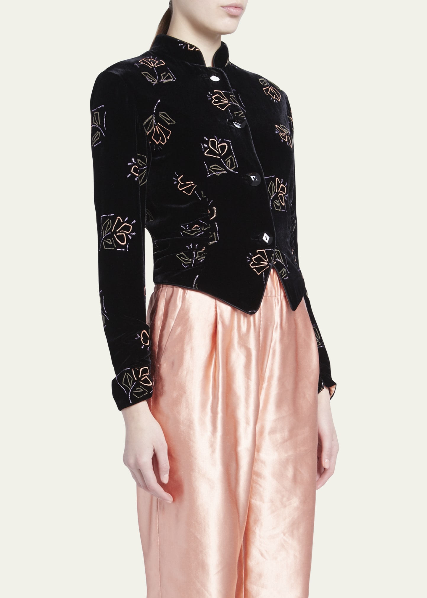 Giorgio Armani Floral Embroidered Velvet Single-Breasted Jacket