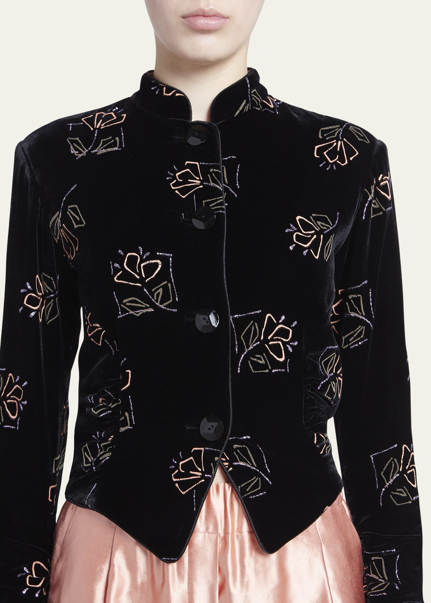 Giorgio Armani Floral Embroidered Velvet Single-Breasted Jacket