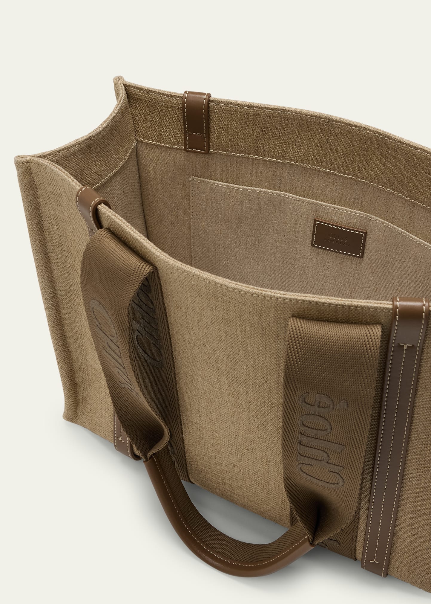 Chloe Woody Medium Tote Bag with Logo Webbing in Canvas