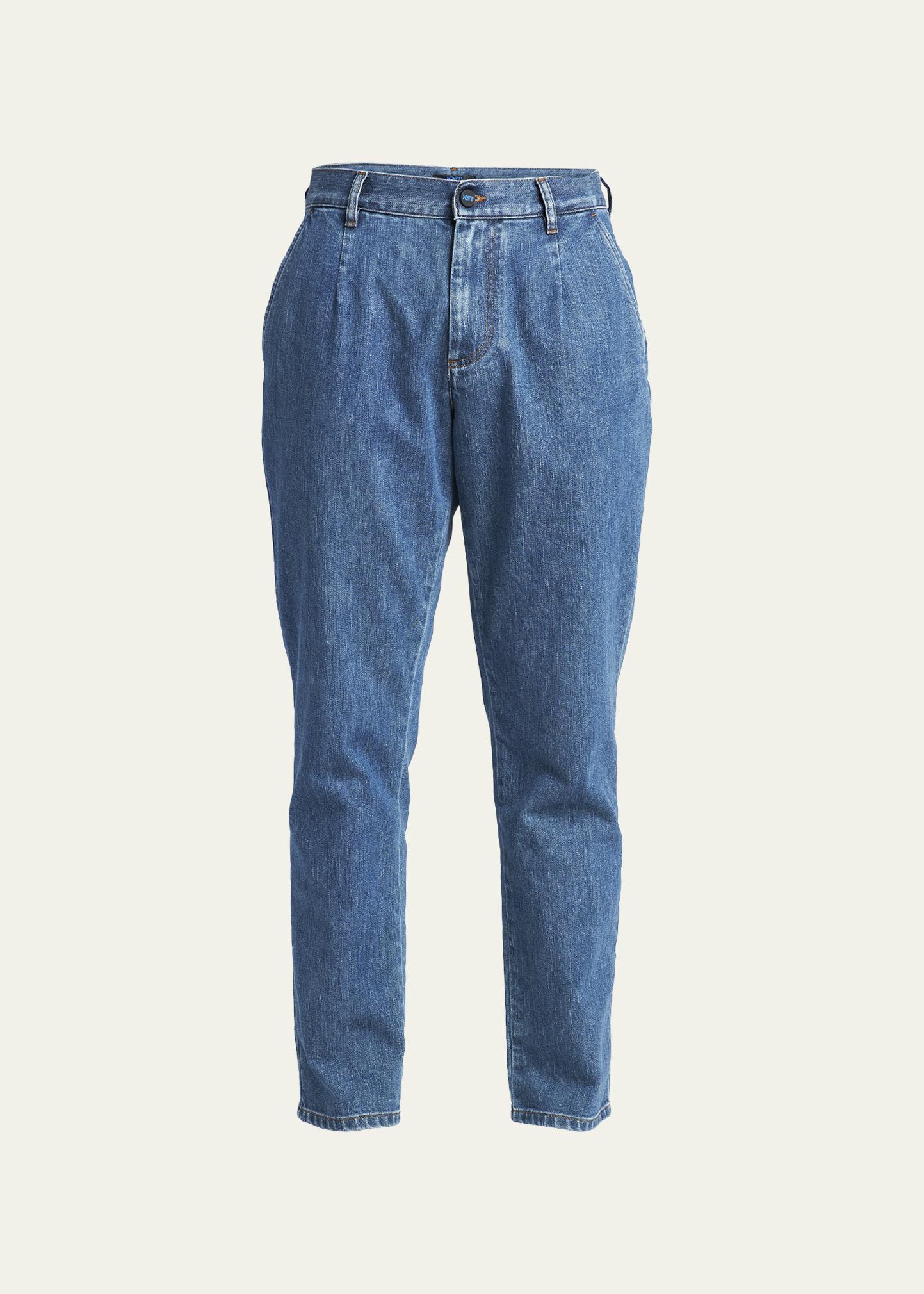 KNT Men's Slim Single-Pleated Jeans