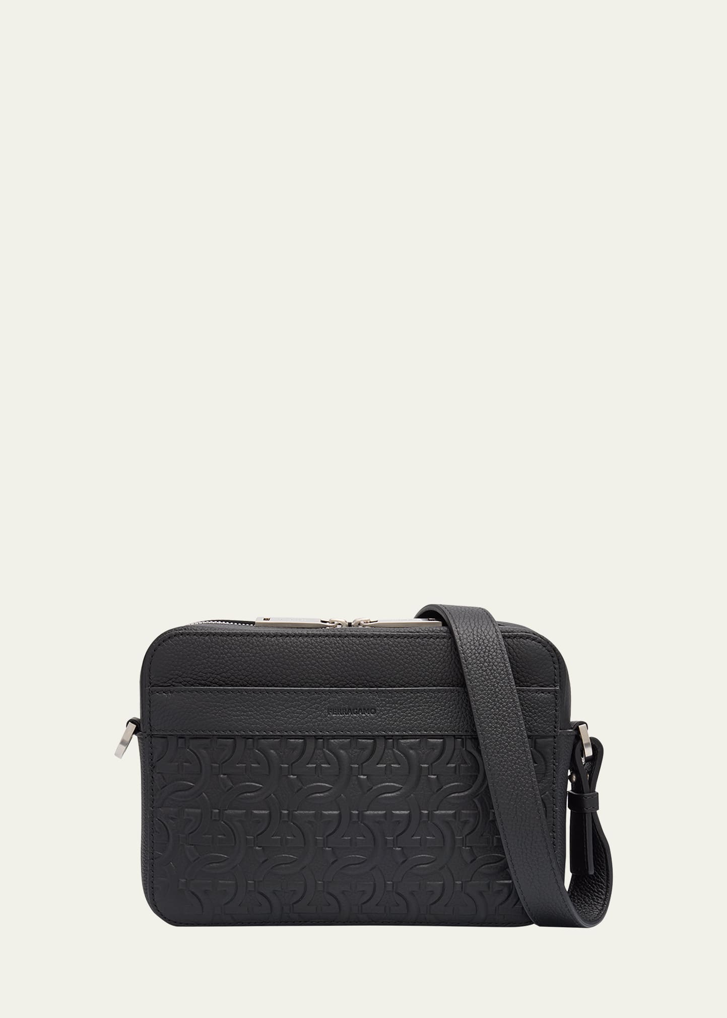 【送料&関税込】Ferragamo Black Crossbody Bag With Gancini B Ferragamo Black Crossbody Bag With Gancini Buckle Detail In