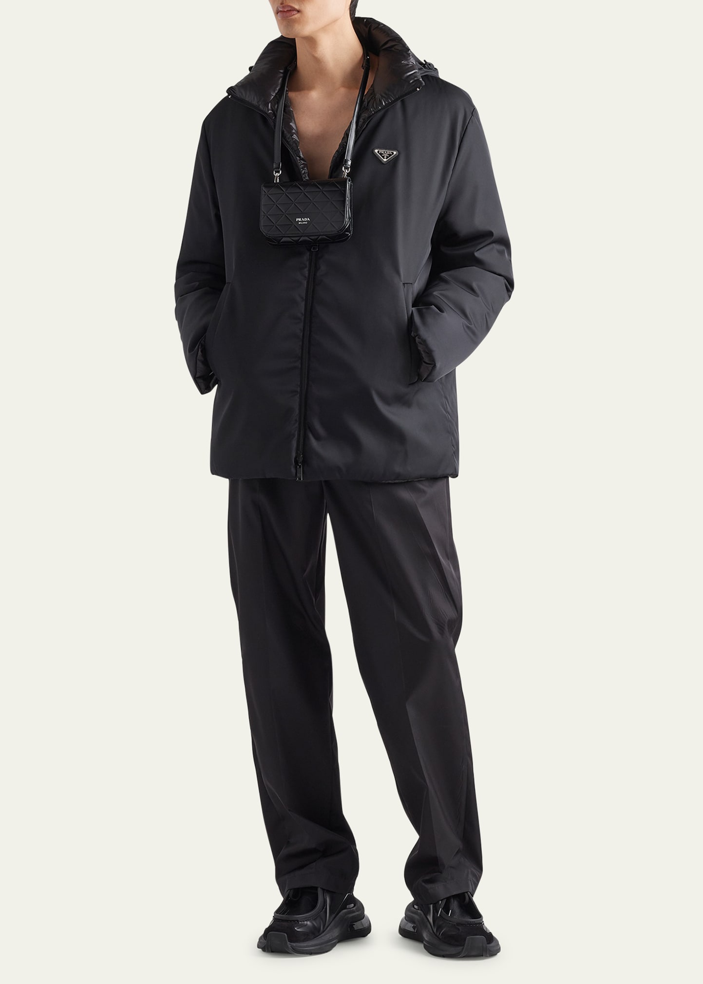 Prada Men's Padded Re-Nylon Hooded Jacket - Bergdorf Goodman