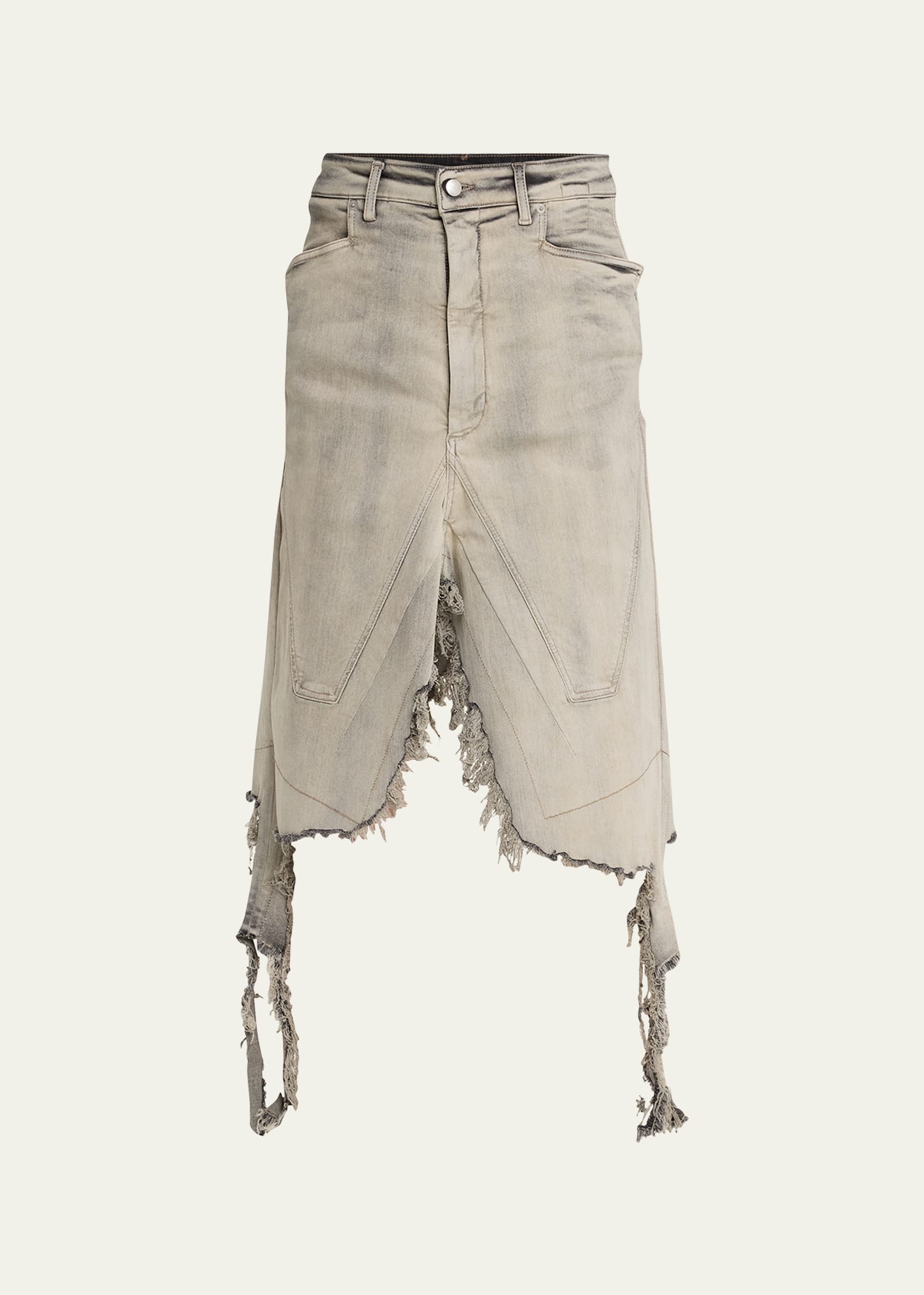 Rick Owens Men's Destroyed Slivered Denim Skirt - Bergdorf Goodman