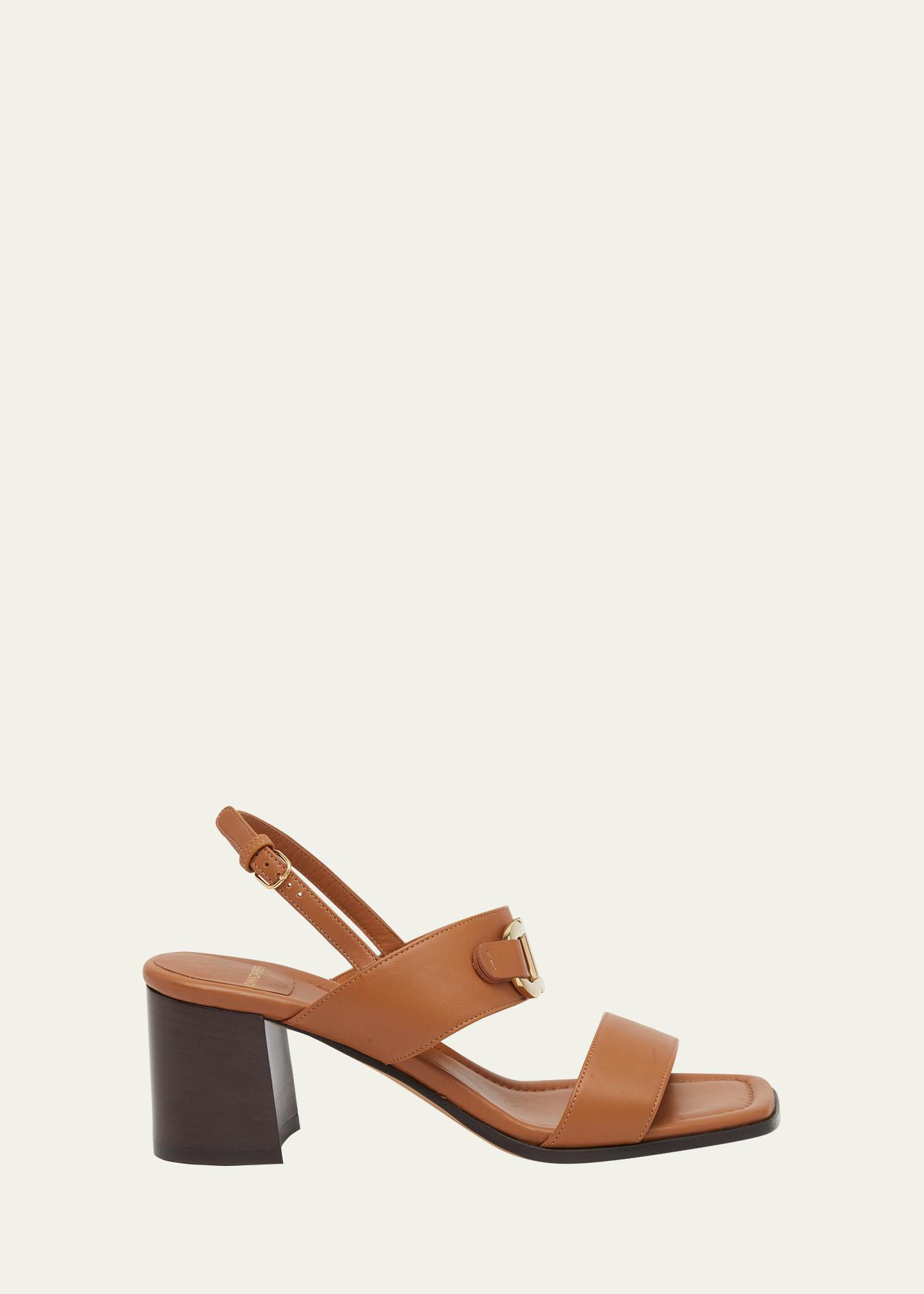 Ferragamo Lou Leather Gancio Slingback Sandals