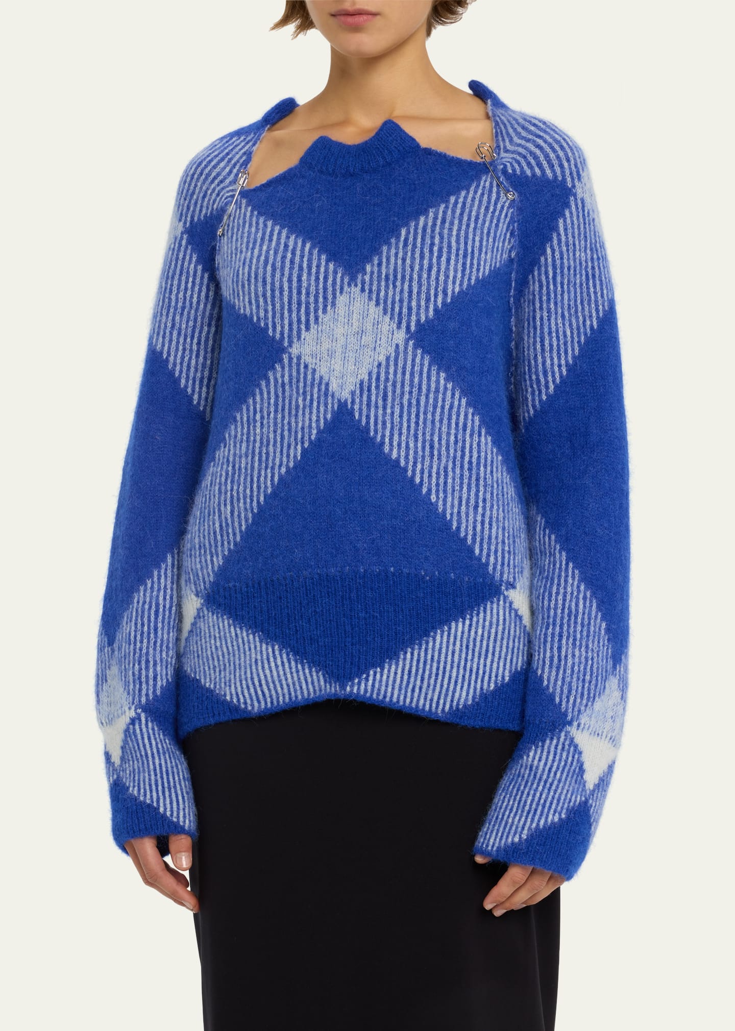 Burberry Check Wool Sweater with Safety Pins - Bergdorf Goodman