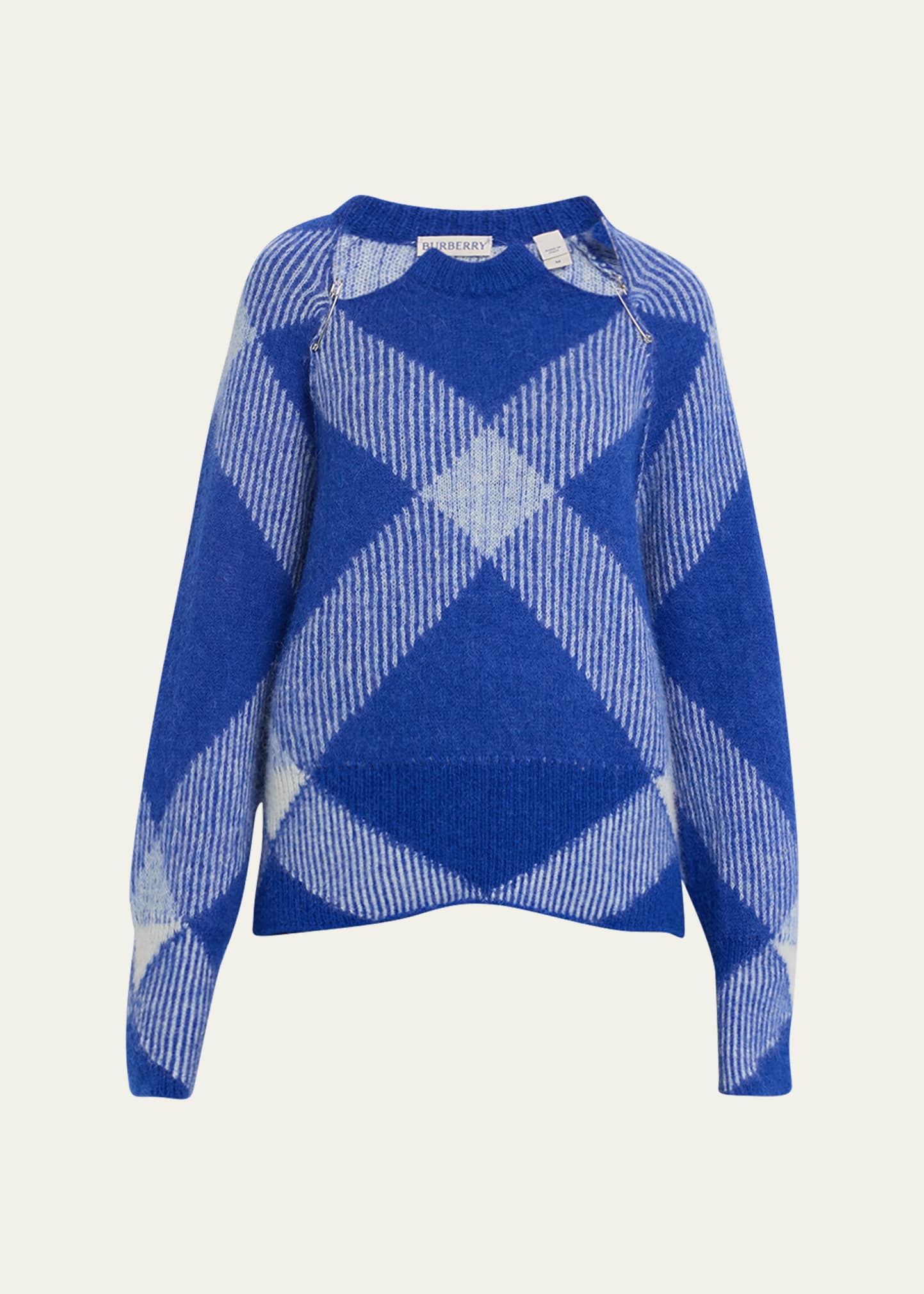 Burberry Check Wool Sweater with Safety Pins - Bergdorf Goodman