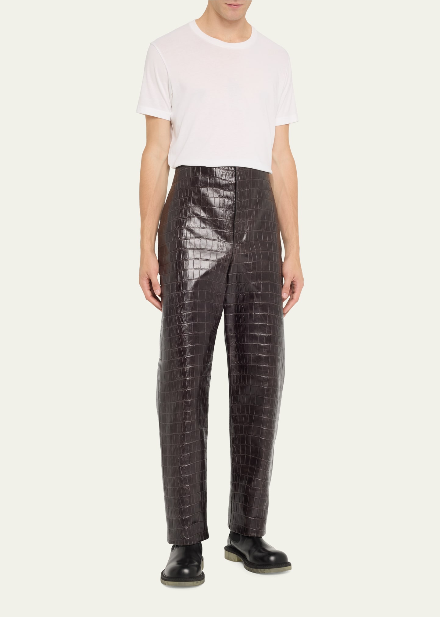 Bottega Veneta Men's Crocodile-Effect Leather Trousers - Bergdorf