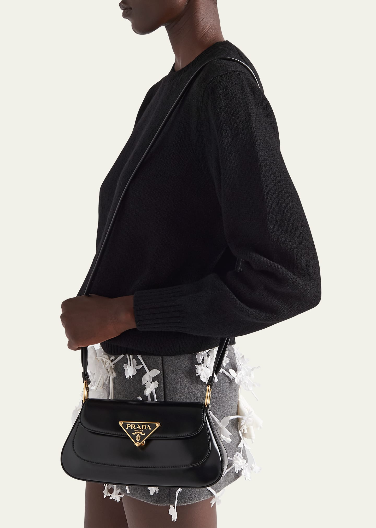 Prada Flap Spazzolato Leather Shoulder Bag - Bergdorf Goodman