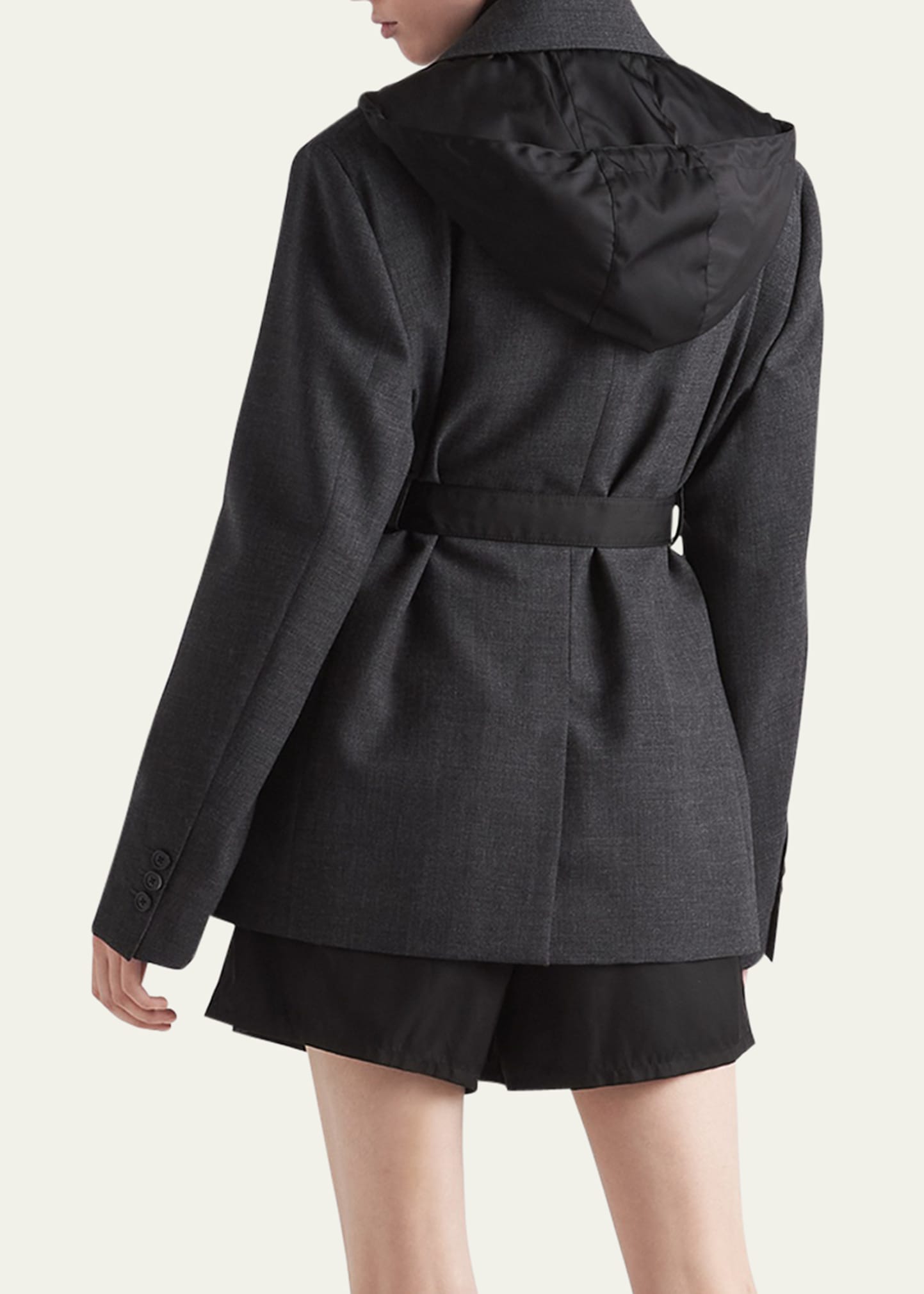 Prada Hooded Gabardine Jacket with Re-Nylon Belt - Bergdorf Goodman