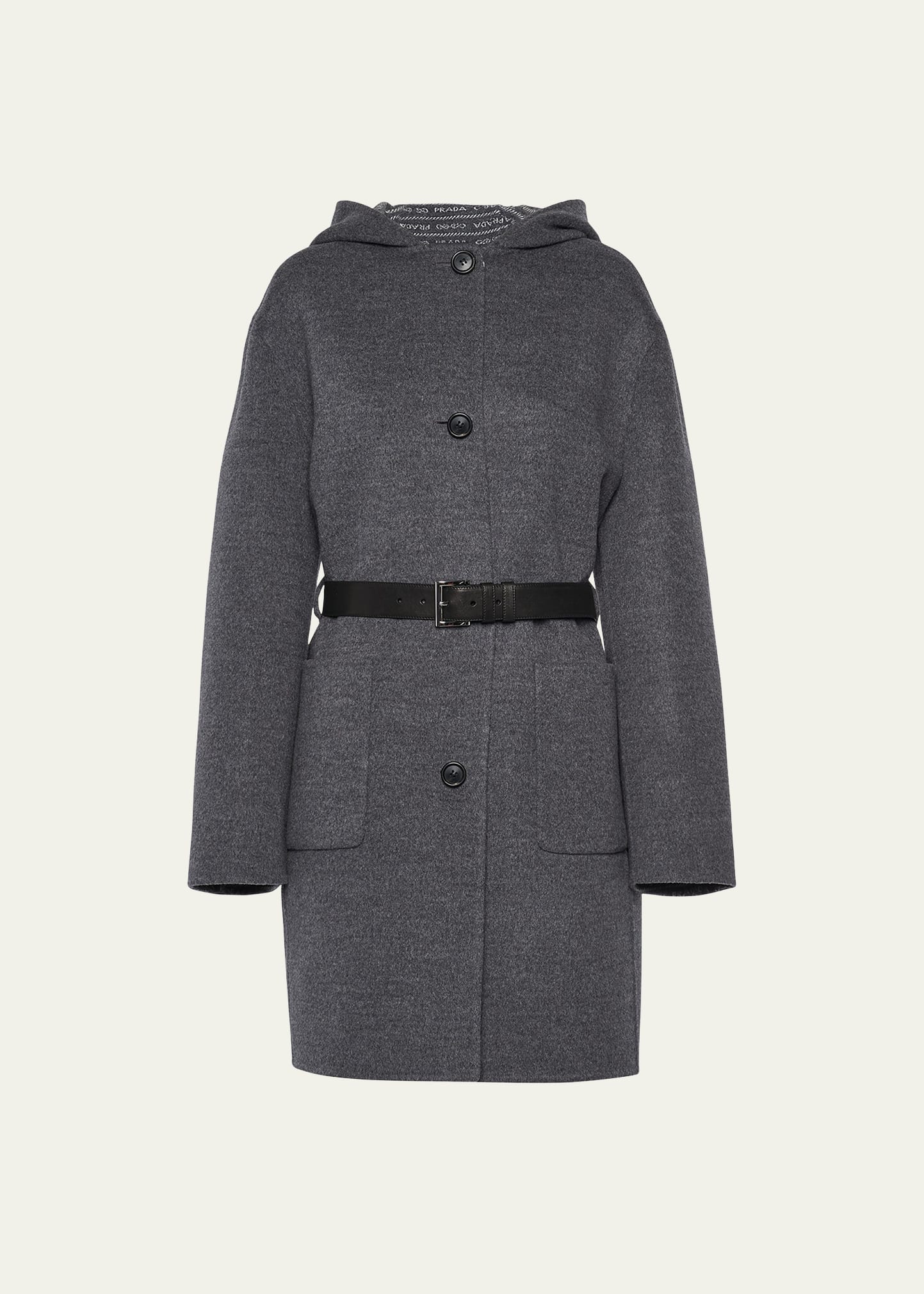 Prada Hooded Double-Face Coat with Leather Belt - Bergdorf Prada Hooded Double-Face Coat with Leather Belt - Bergdorf