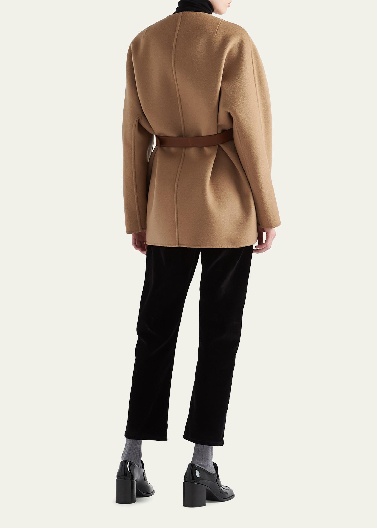 Prada Double Wool Leather Belted Caban Jacket - Bergdorf Goodman