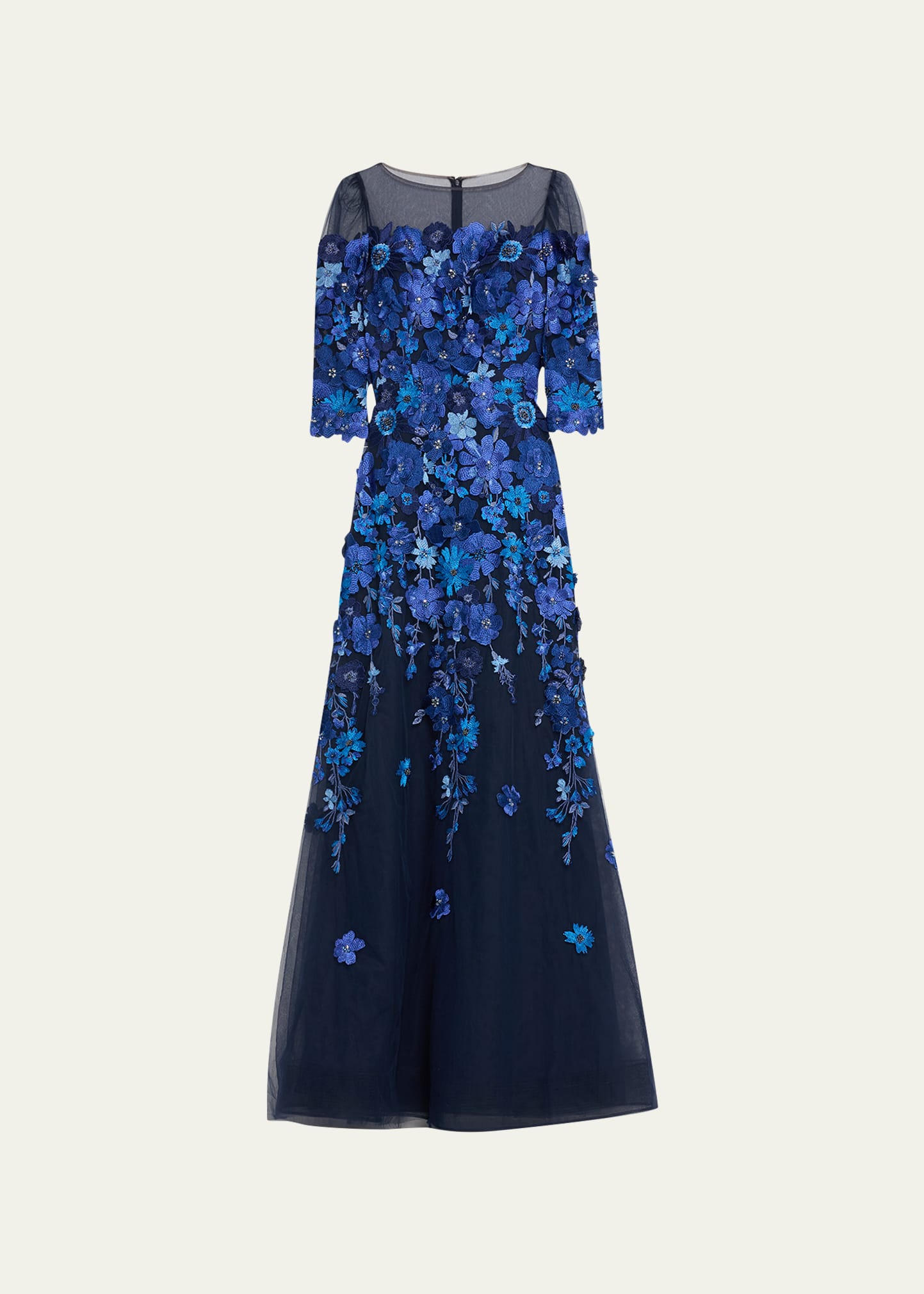 rickie freeman for teri jon floral-embroidered tulle dress Floral Embroidered Tulle Elbow Gown – Terijon.com main image 1