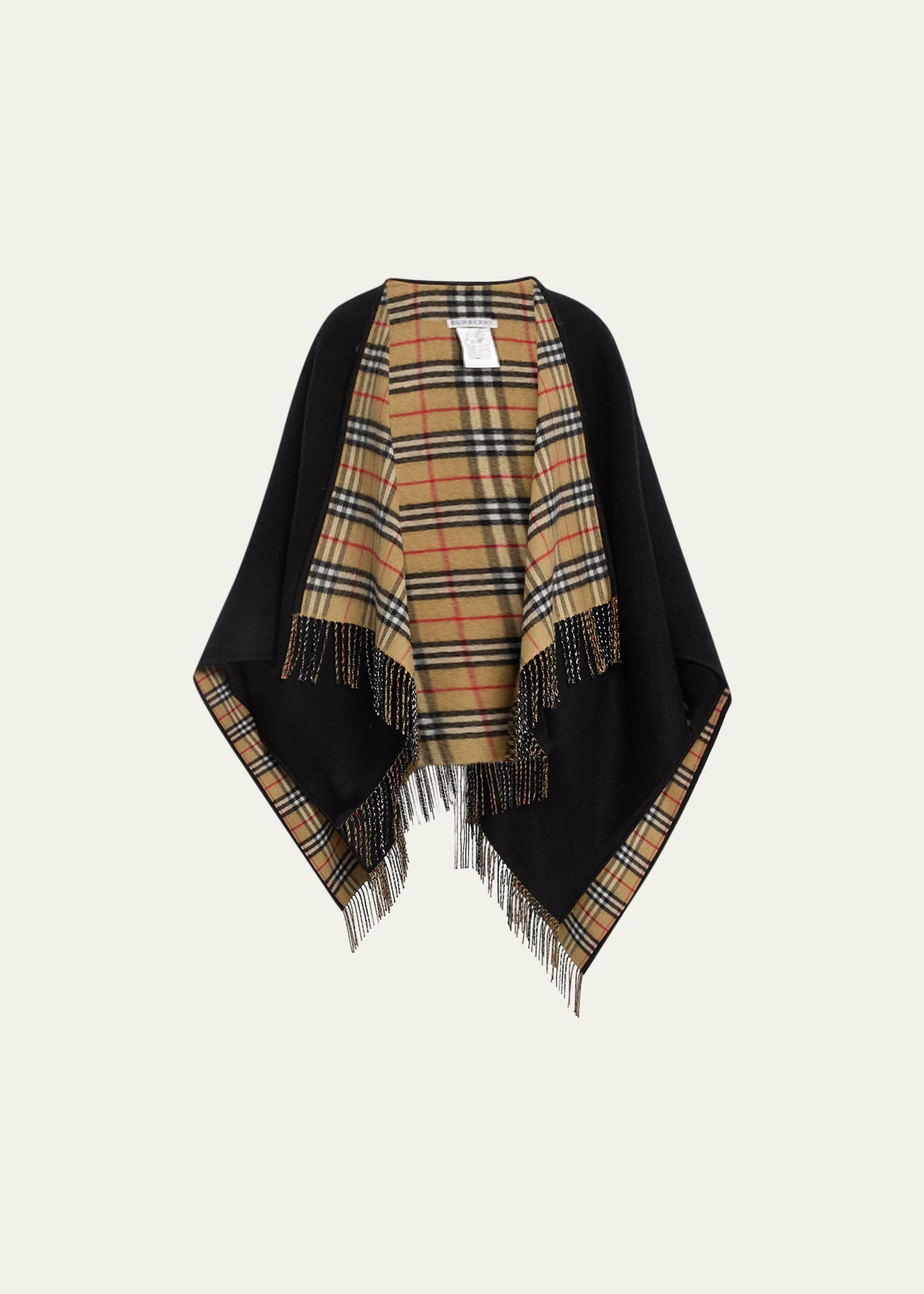 Burberry Vintage-Style Check Fringed Wool Cape - Bergdorf