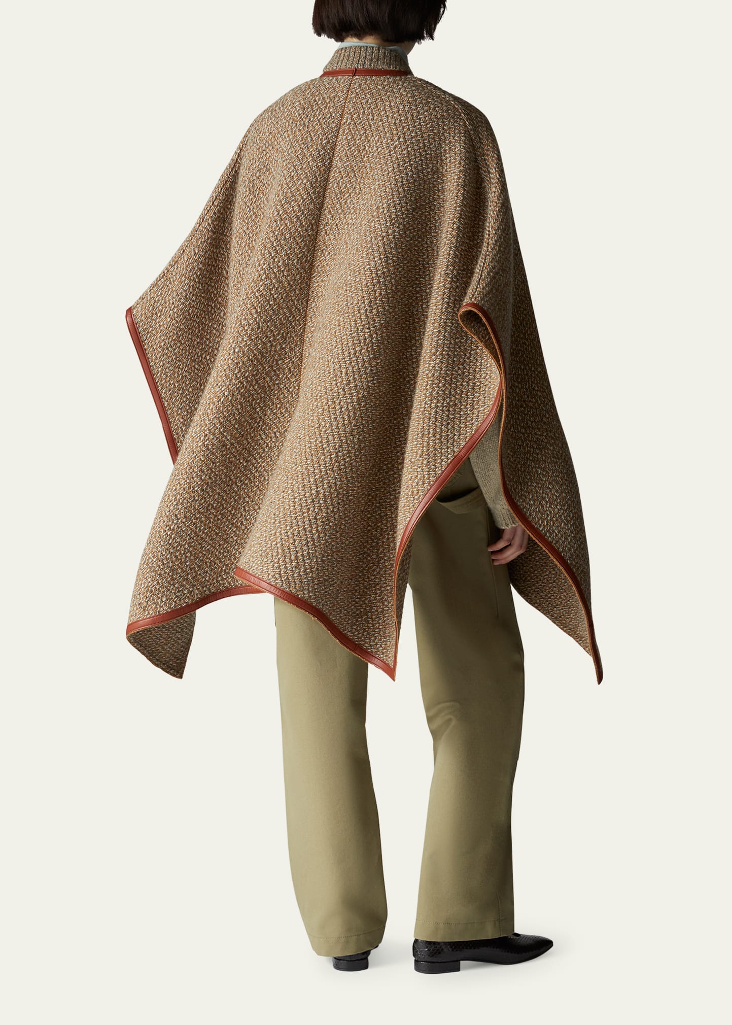 Loro Piana Sydney Leather-Trim Cashmere Knit Poncho - Bergdorf Goodman