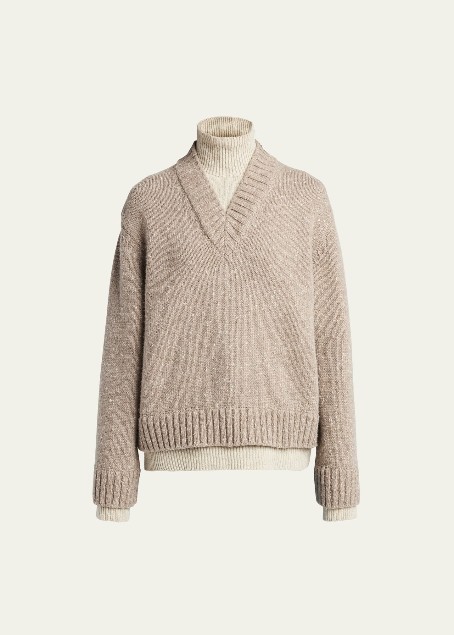 Bottega Veneta Double-Layer Wool High-Neck Sweater