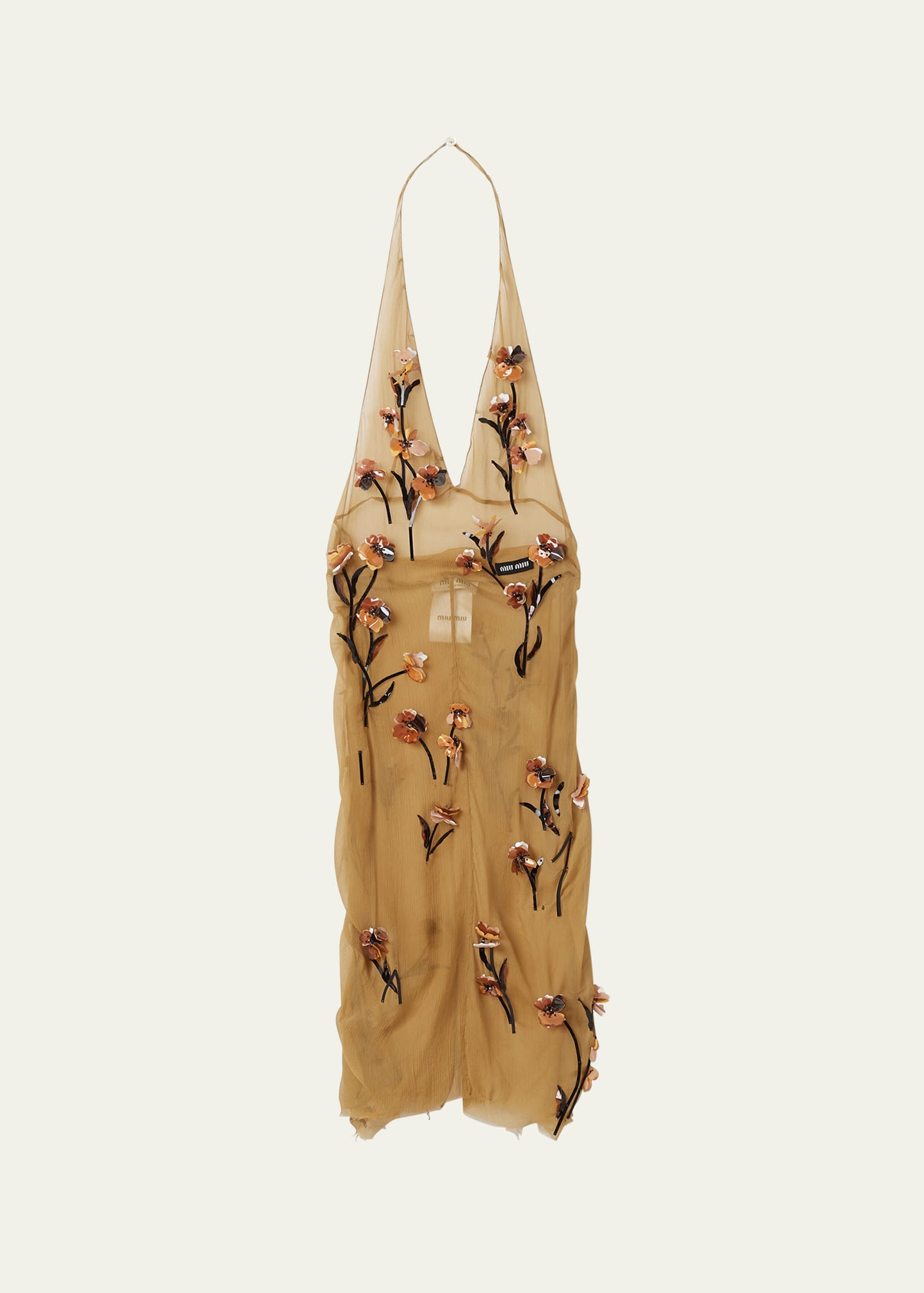 Floral-Embellished Chiffon Halter Dress