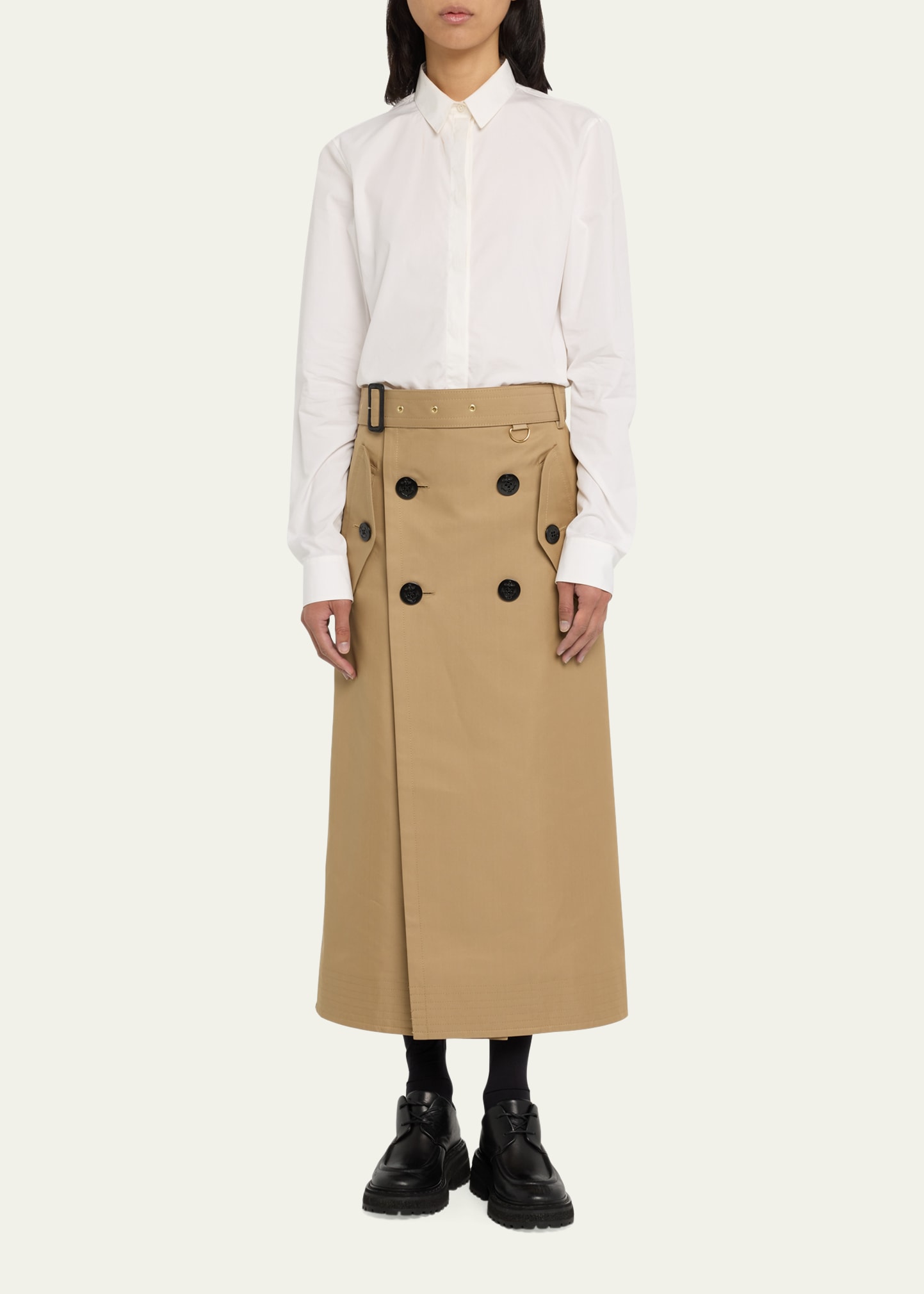 SACAI Pleated Back Double-Breast Trench Midi Skirt - Bergdorf Goodman