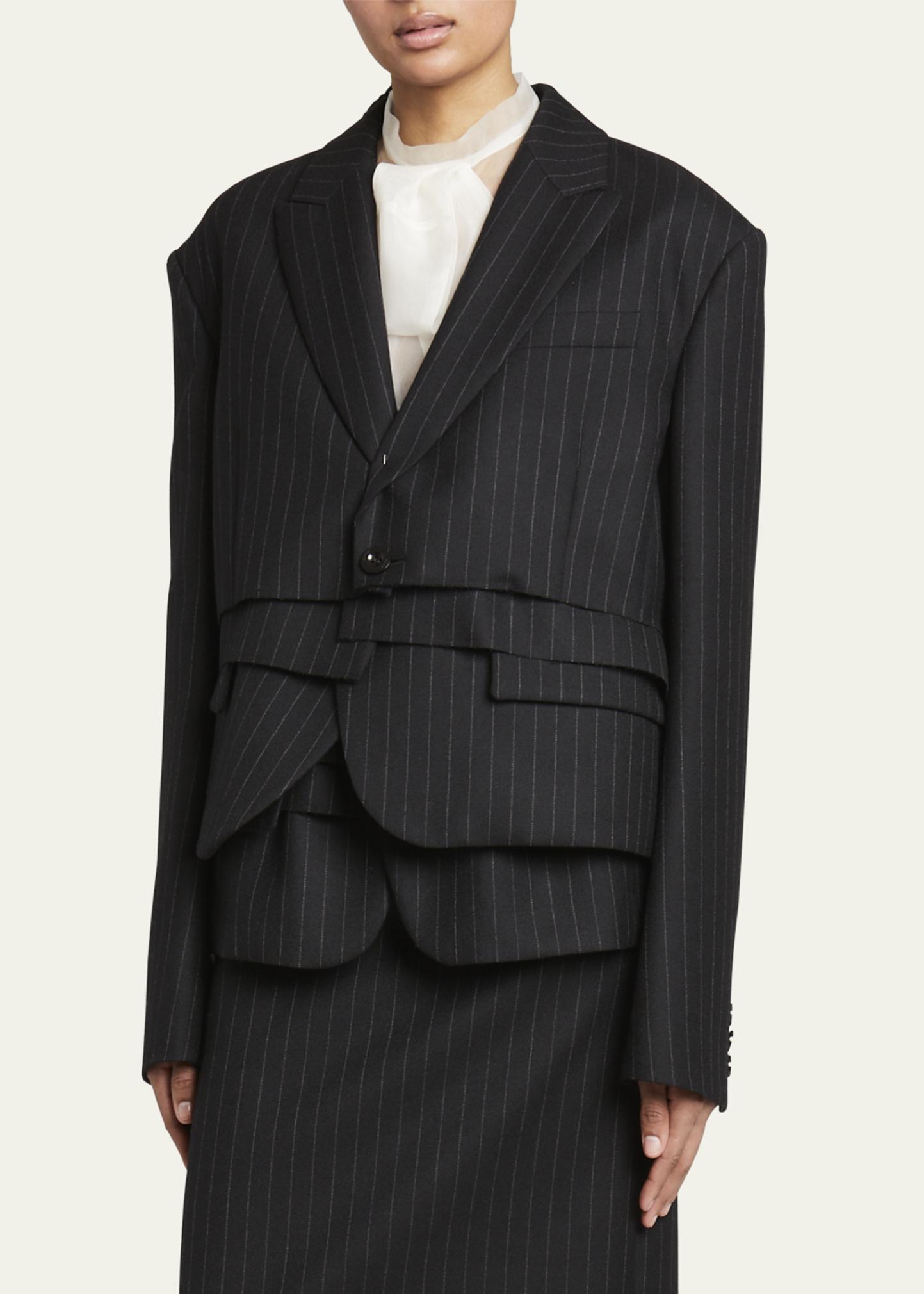 SACAI Layered Chalk Stripe Deconstructed Blazer Jacket - Bergdorf 