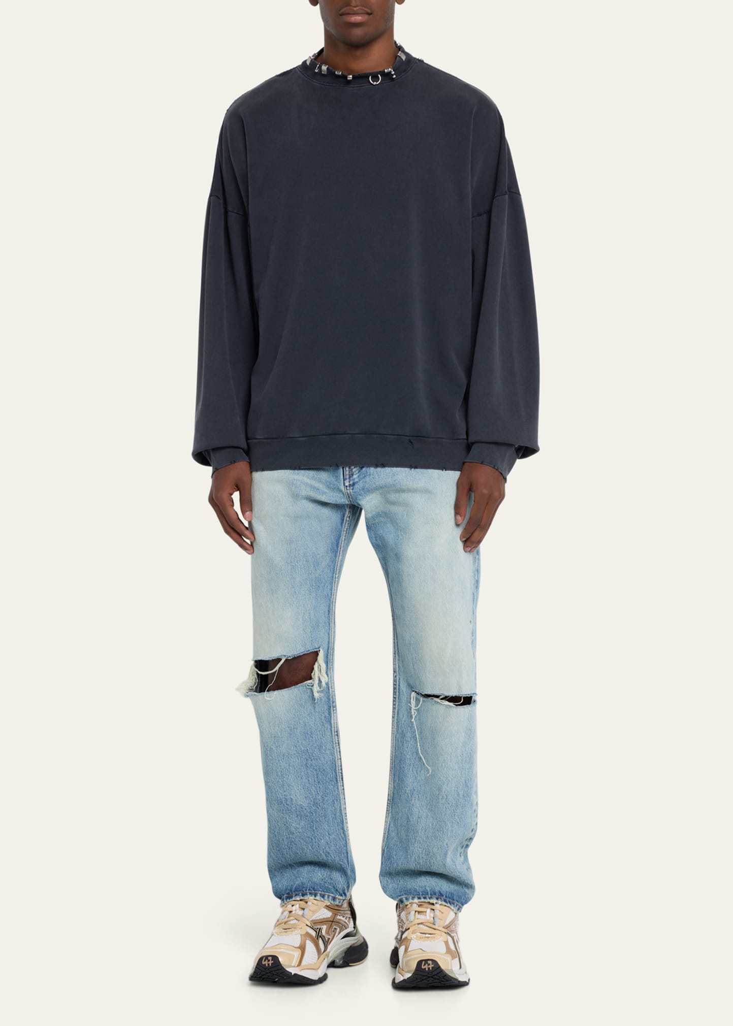 トップス original pierced sweatshirt Balenciaga Men's Pierced Oversized Crew Sweatshirt - Bergdorf Goodman