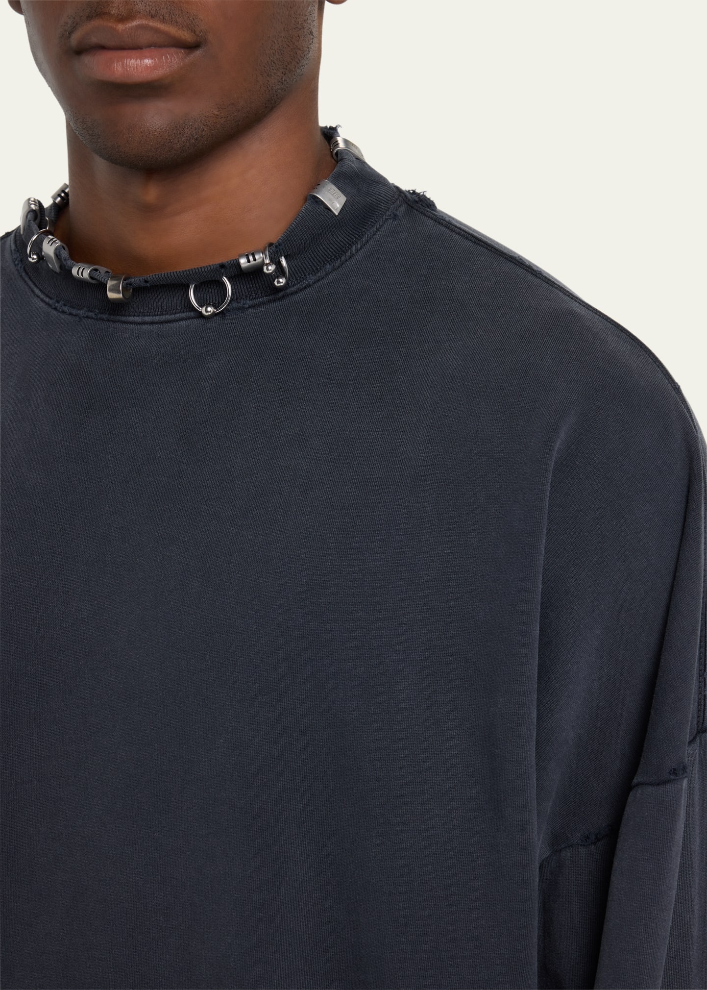 Balenciaga Men's Pierced Oversized Crew Sweatshirt - Bergdorf Goodman