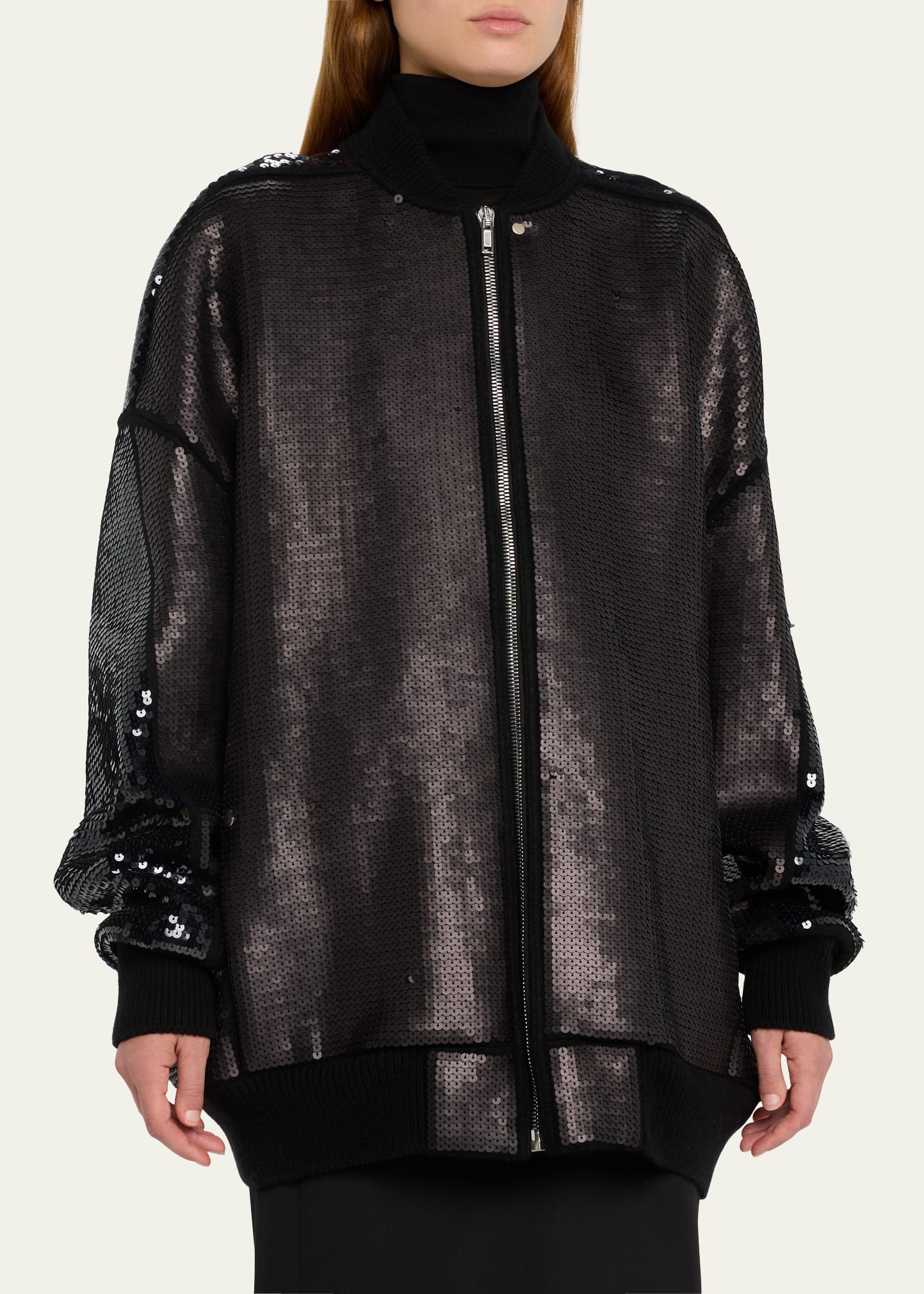 Rick Owens Jumbo Peter Flight Sequined Wool Oversized Bomber