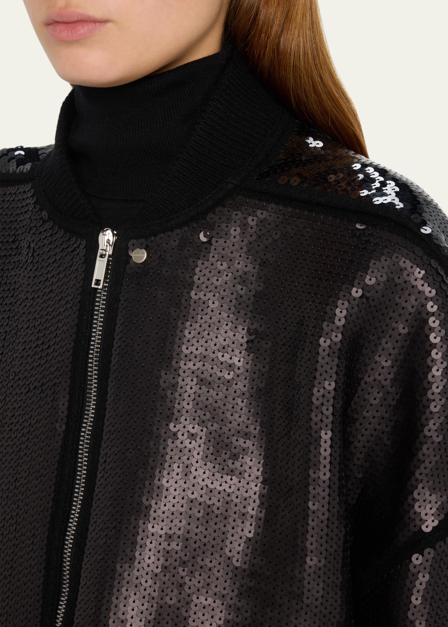 Rick Owens Jumbo Peter Flight Sequined Wool Oversized Bomber 