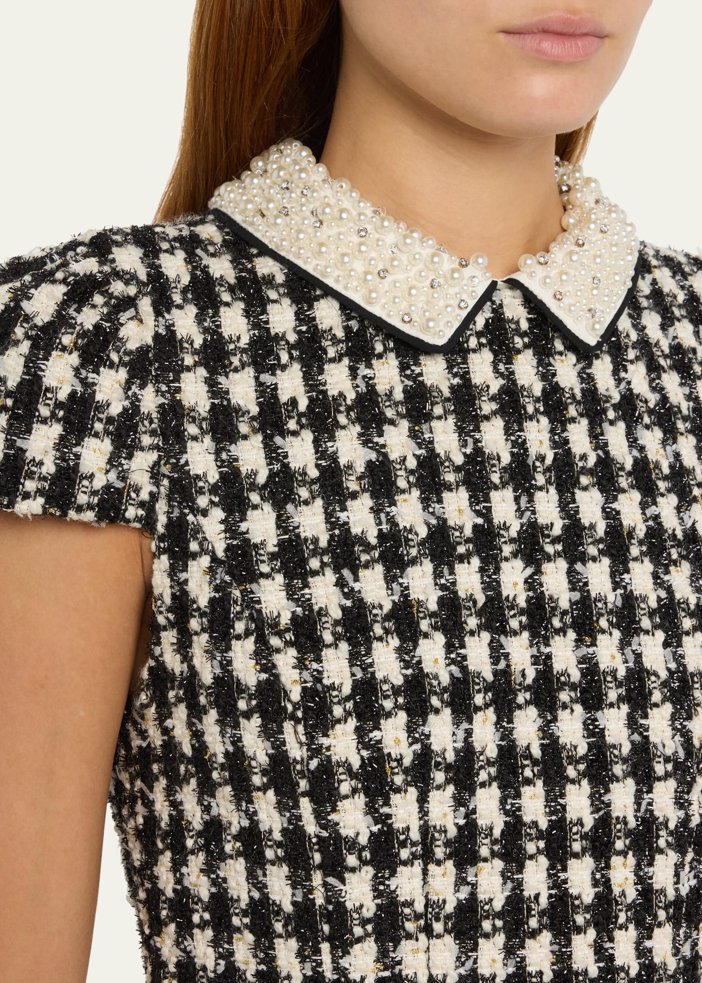 alice and olivia velia embellished collar short sleeved dress VELIA EMBELLISHED MINI GOWN in CHAMPAGNE/MULTI