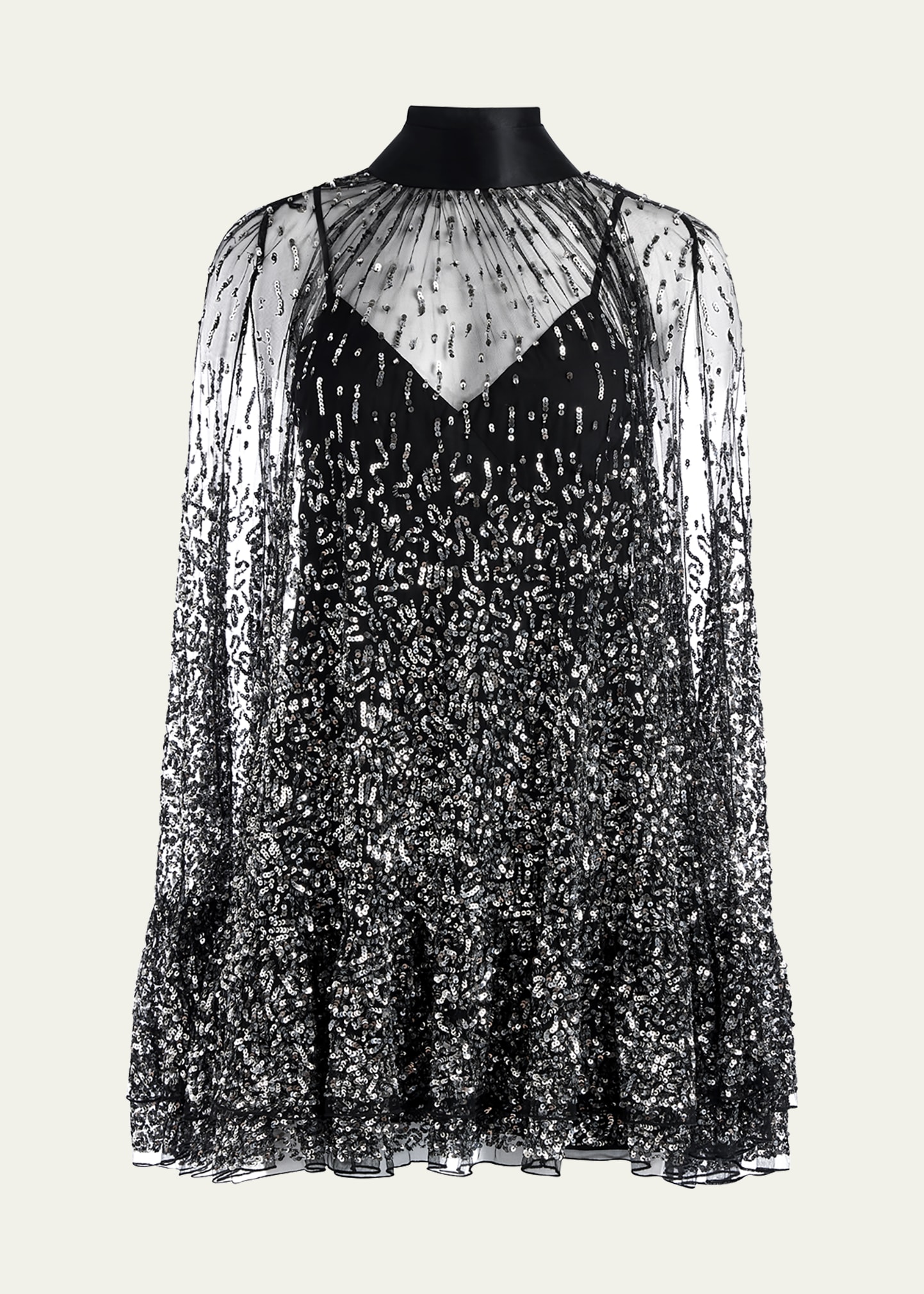 Alice + Olivia Zenon Embellished Tie-Neck Cape Mini Dress