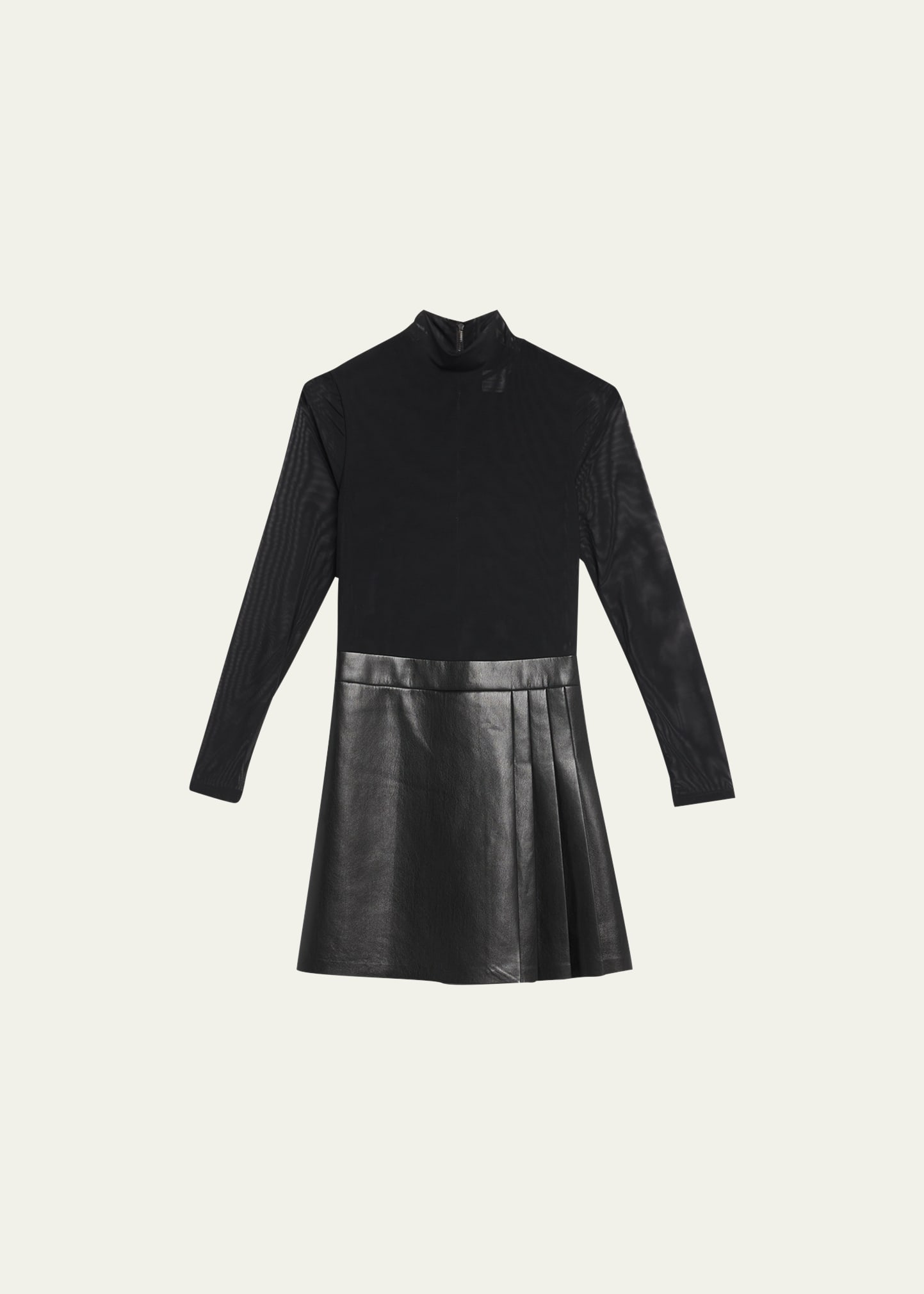 chara long-sleeve vegan leather pleated mini dress