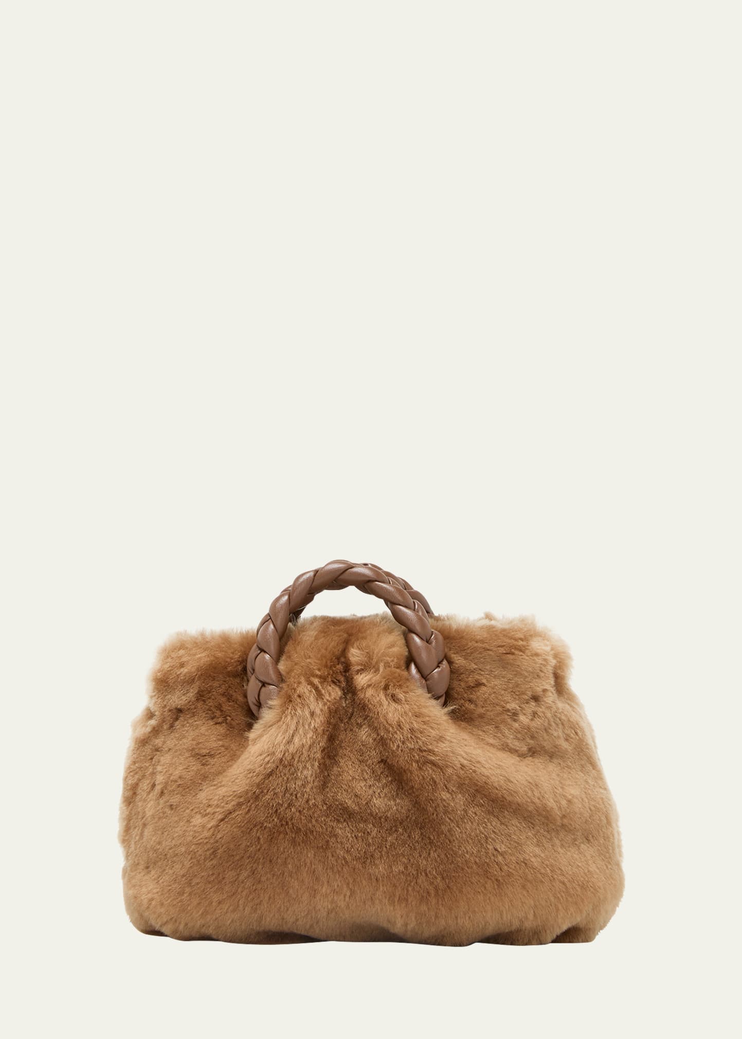Hereu Bombon Shearling Top-Handle Bag, Camel, Women's, Handbags & Purses Top Handle Bags