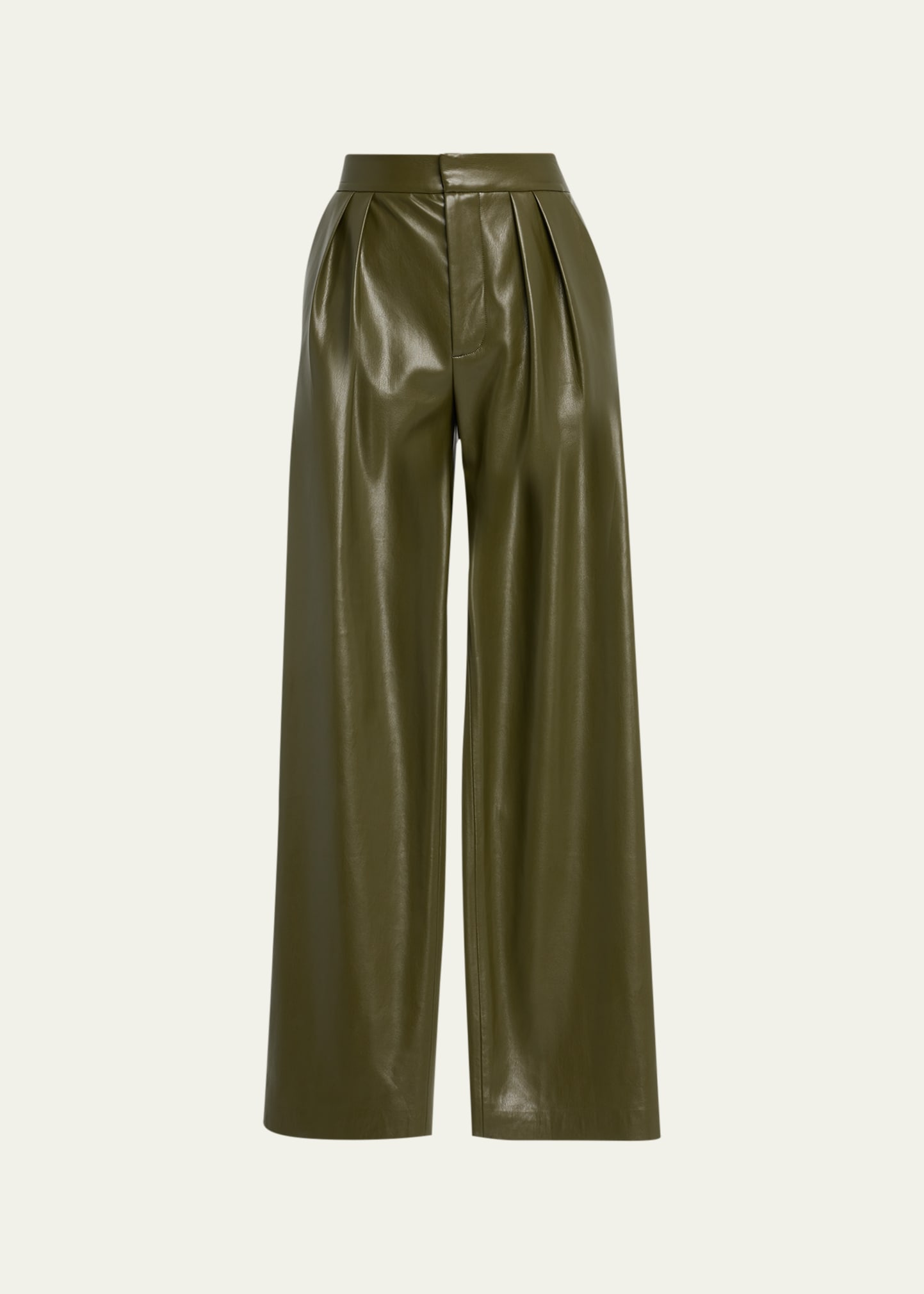 Vegan leather high waist pants in green – POMMIE