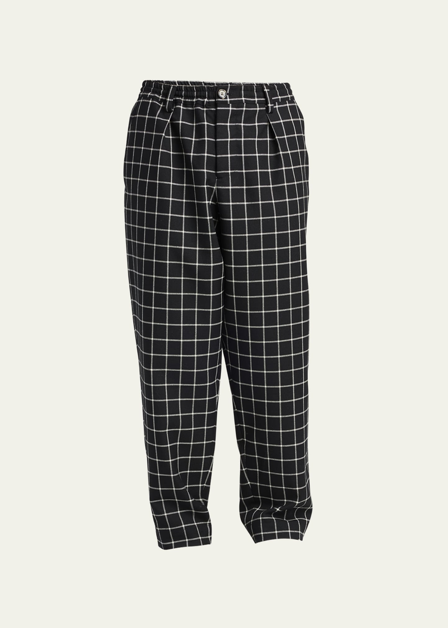 Marni Men's Baggy Pleated Grid Check Pants