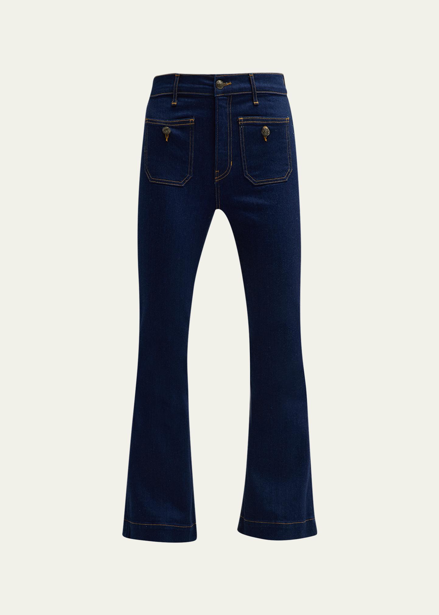 Veronica Beard Carson High Rise Ankle Flare Jeans with Patch