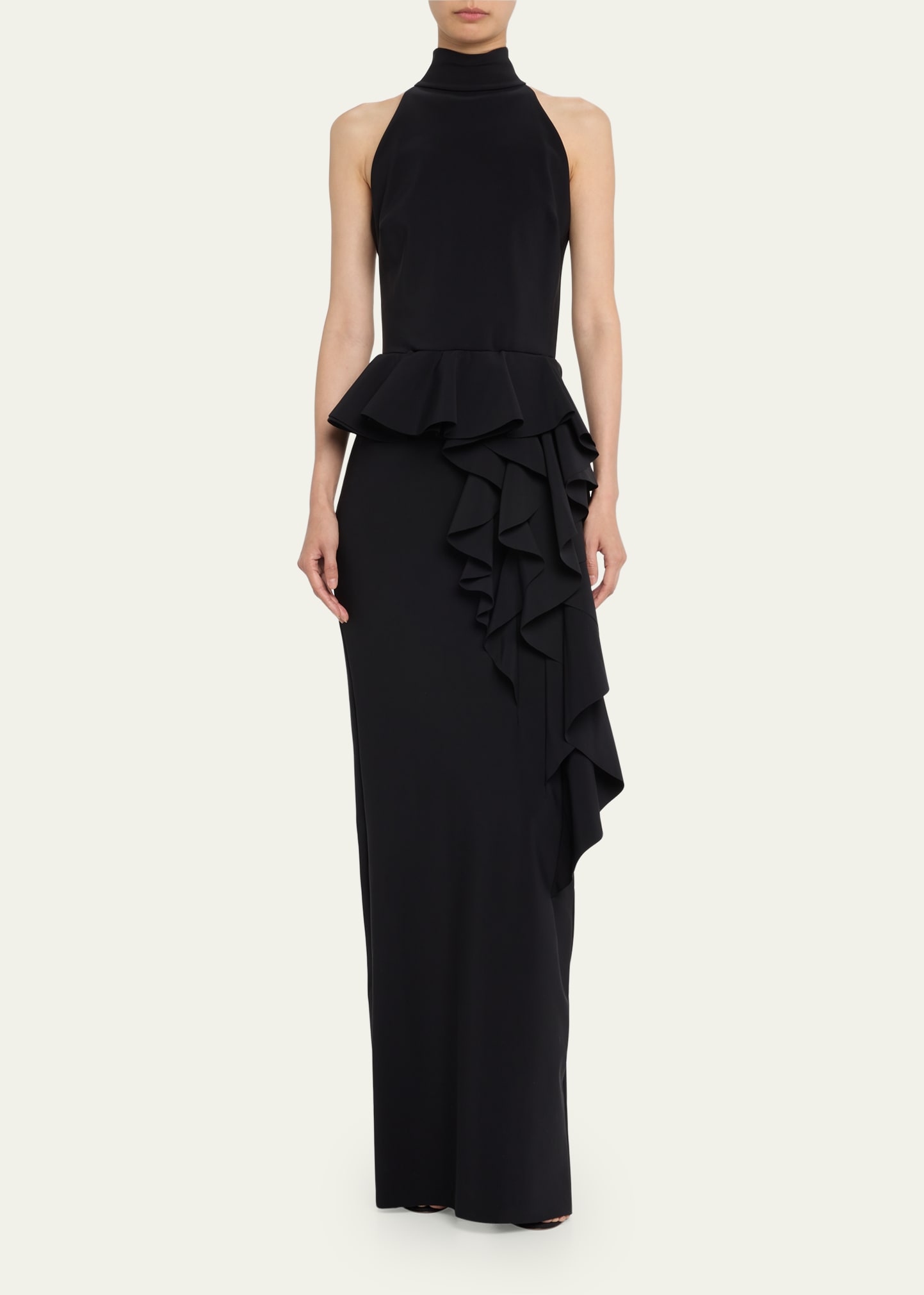 Chiara Boni La Petite Robe Sleeveless Ruffle Halter Peplum Gown