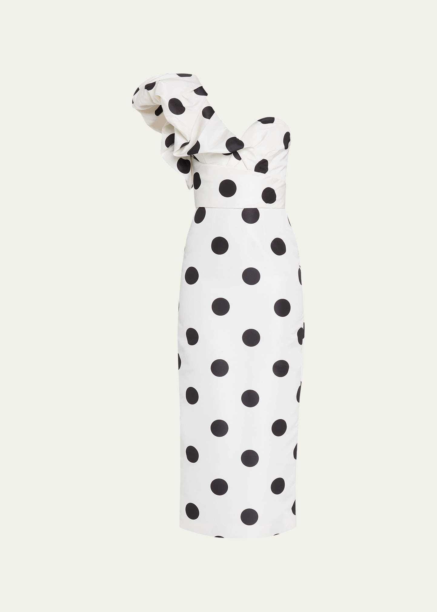 Monique lhuillier off shoulder polka discount dot dress with puff sleeve