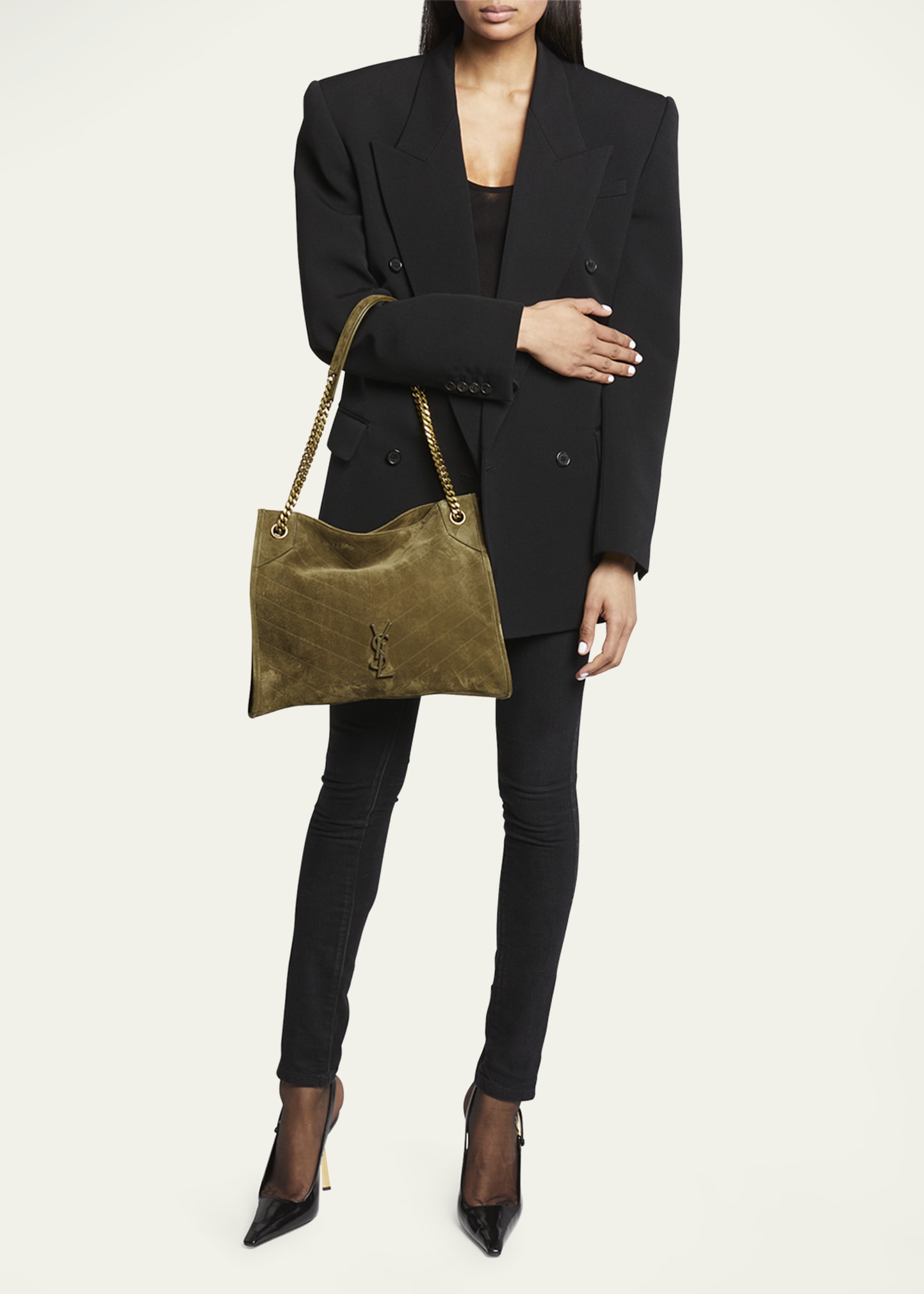 Saint Laurent Niki Medium YSL Shopper Tote Bag in Quilted Suede